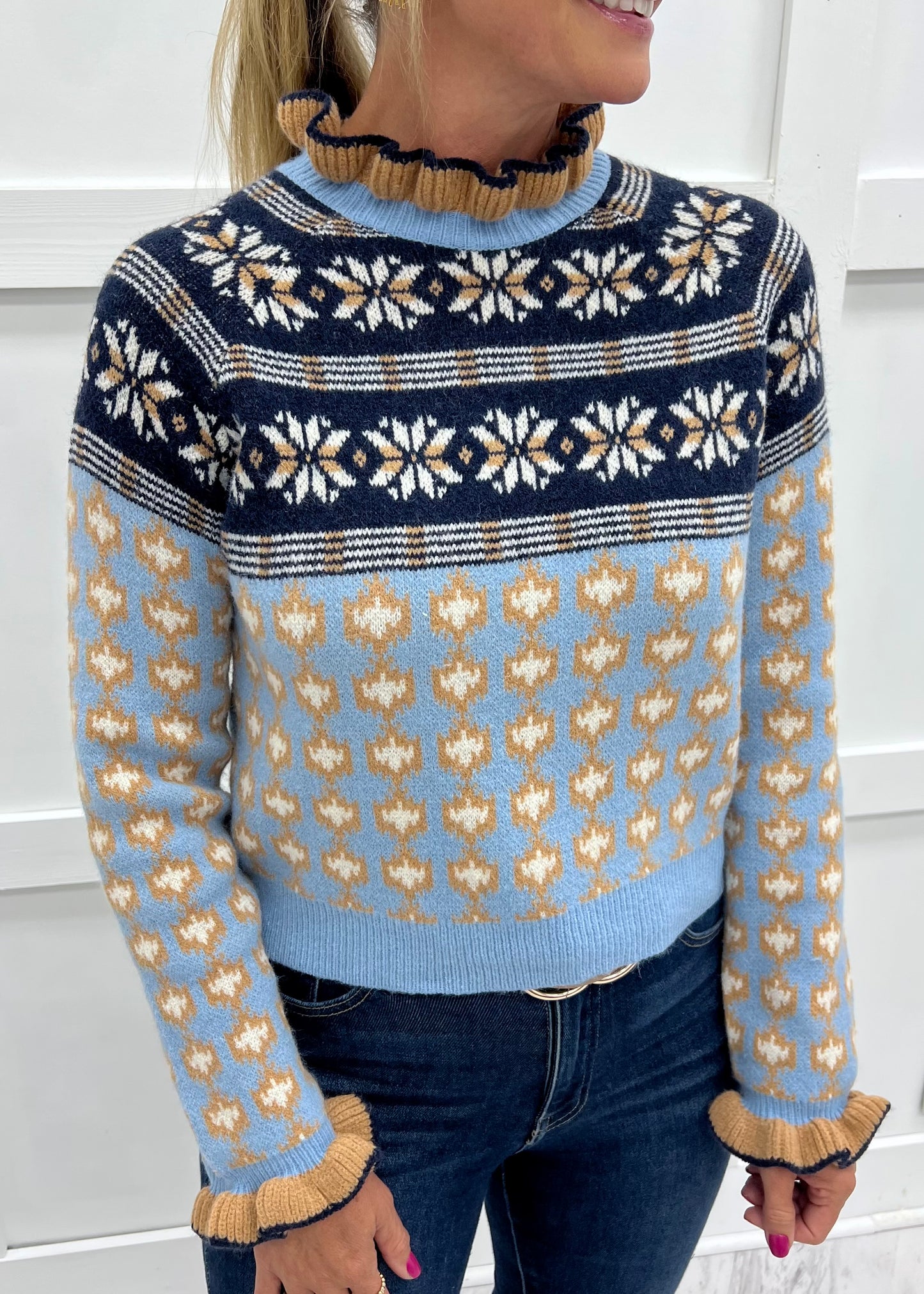 Serenity Ruffle Sweater (Blue)