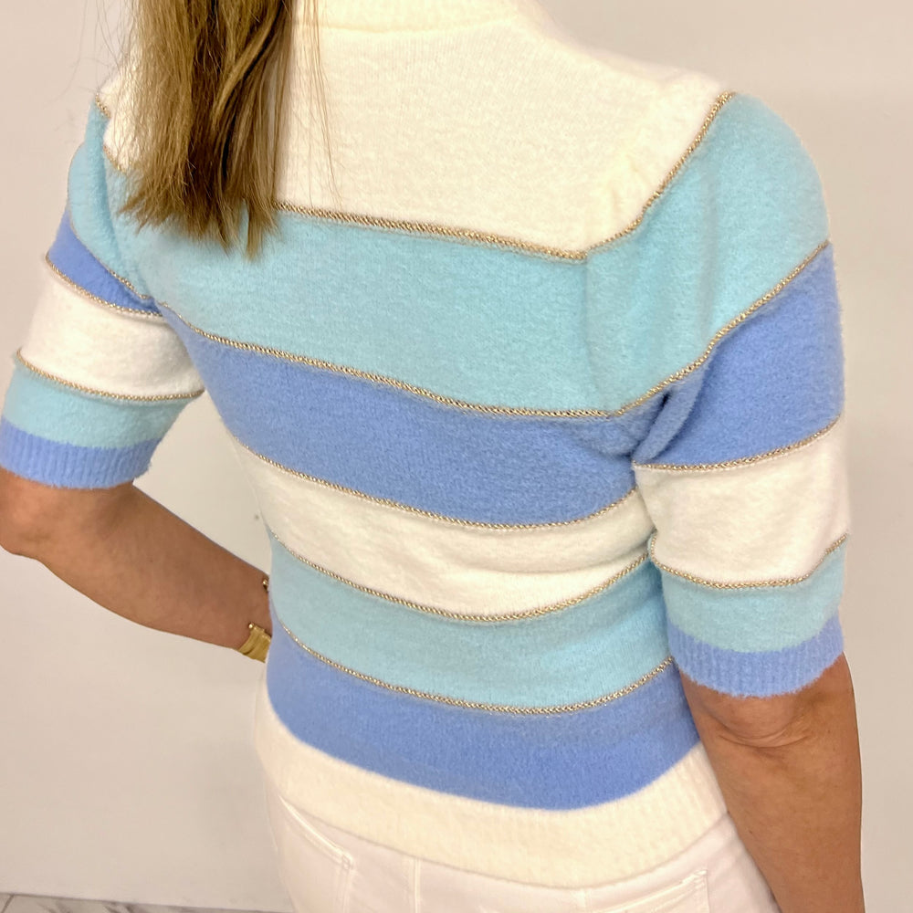 
                  
                    Atlantic Blue Stripe Short Sleeve Sweater
                  
                