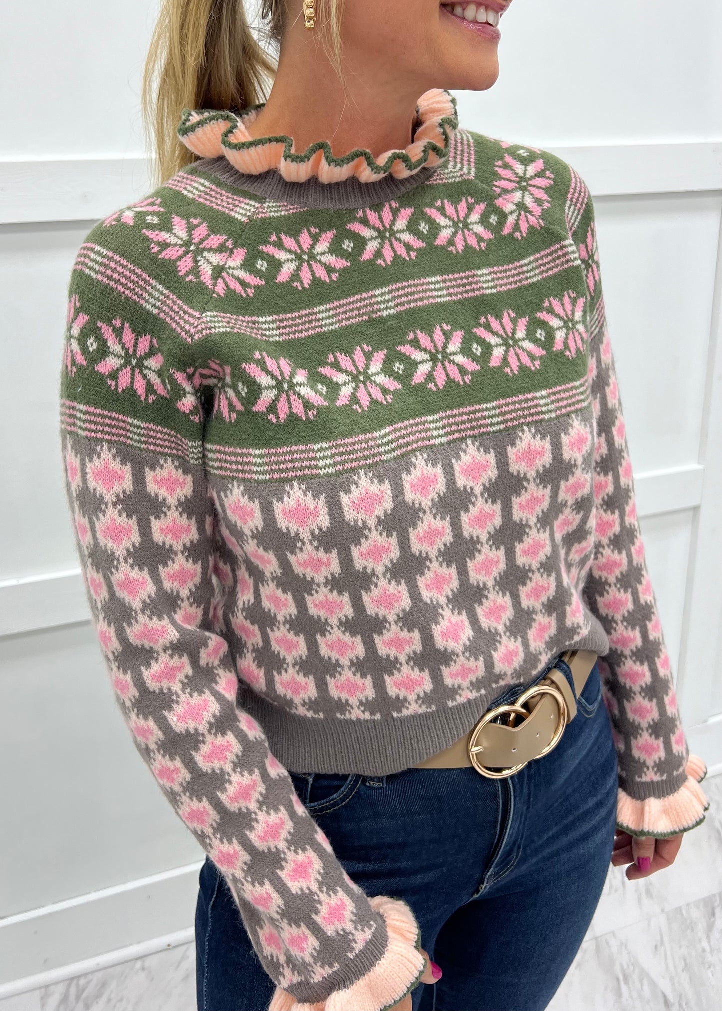 Grace Ruffle Sweater (Pink)