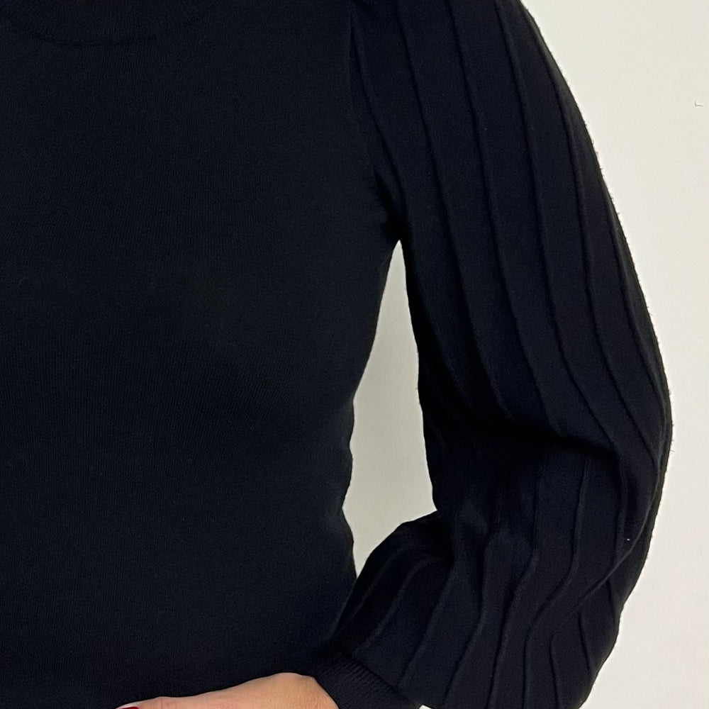 Verona Pleat Sleeve Sweater (Black)