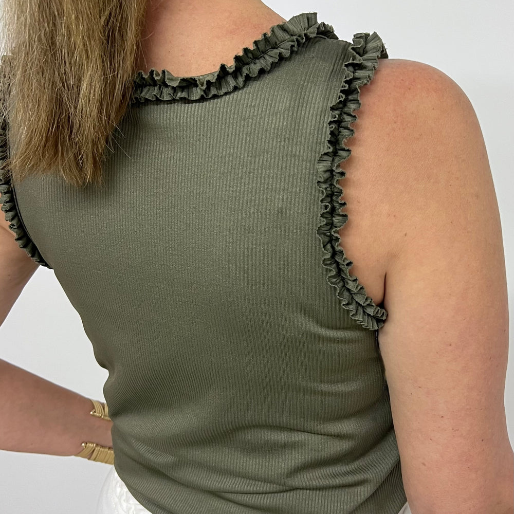 
                  
                    Regan Ruffle Tank Top (Olive)
                  
                