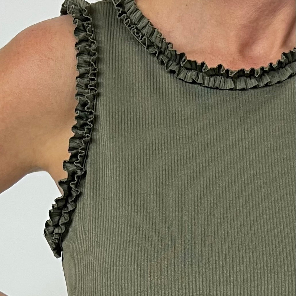 
                  
                    Regan Ruffle Tank Top (Olive)
                  
                