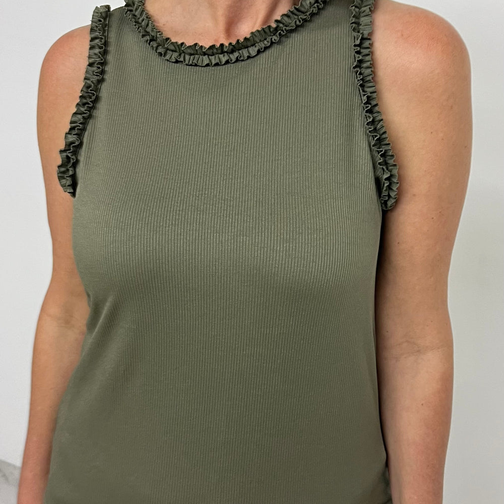 Regan Ruffle Tank Top (Olive)