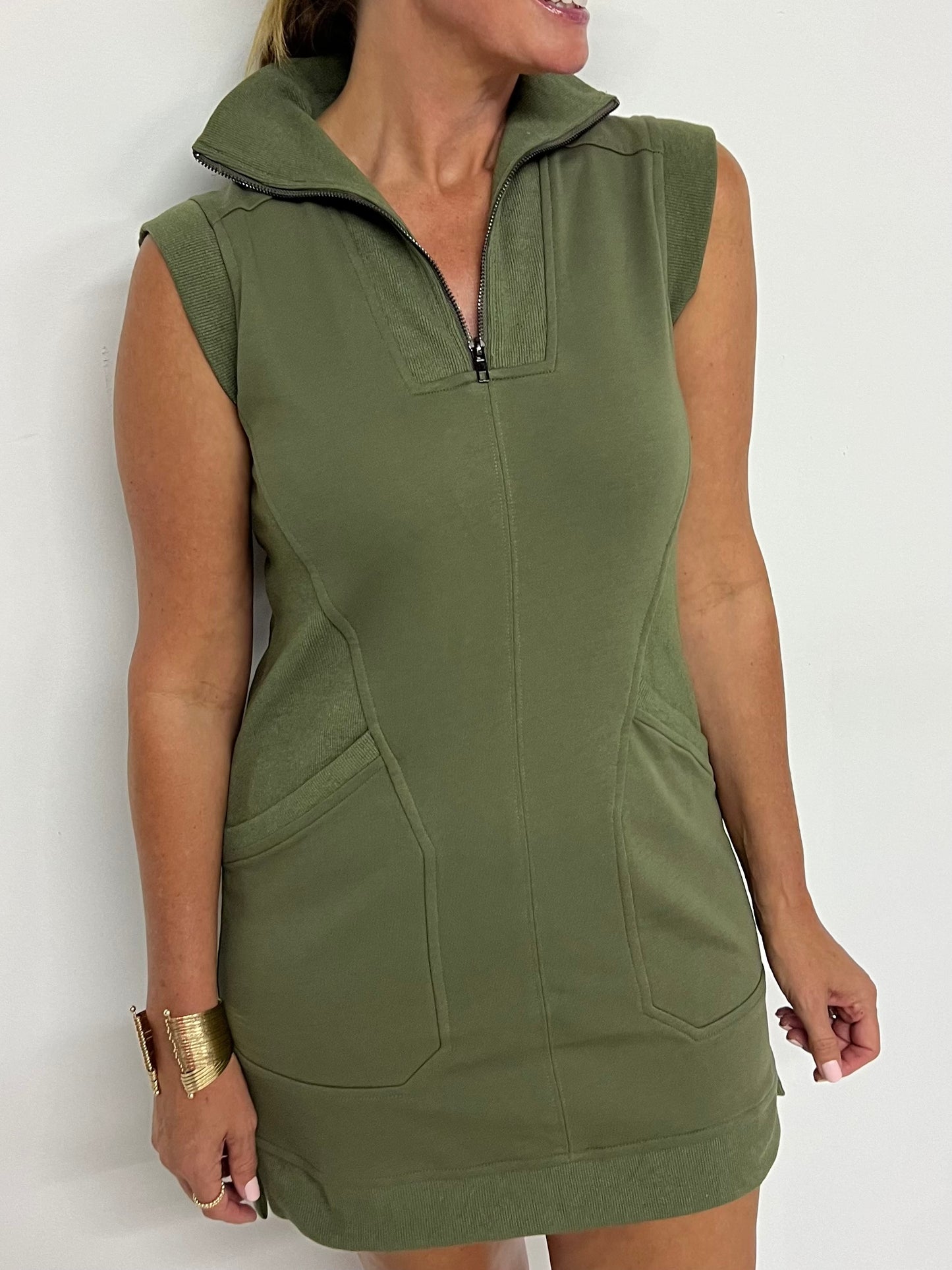 Barrett Zip Front Dress (Olive)