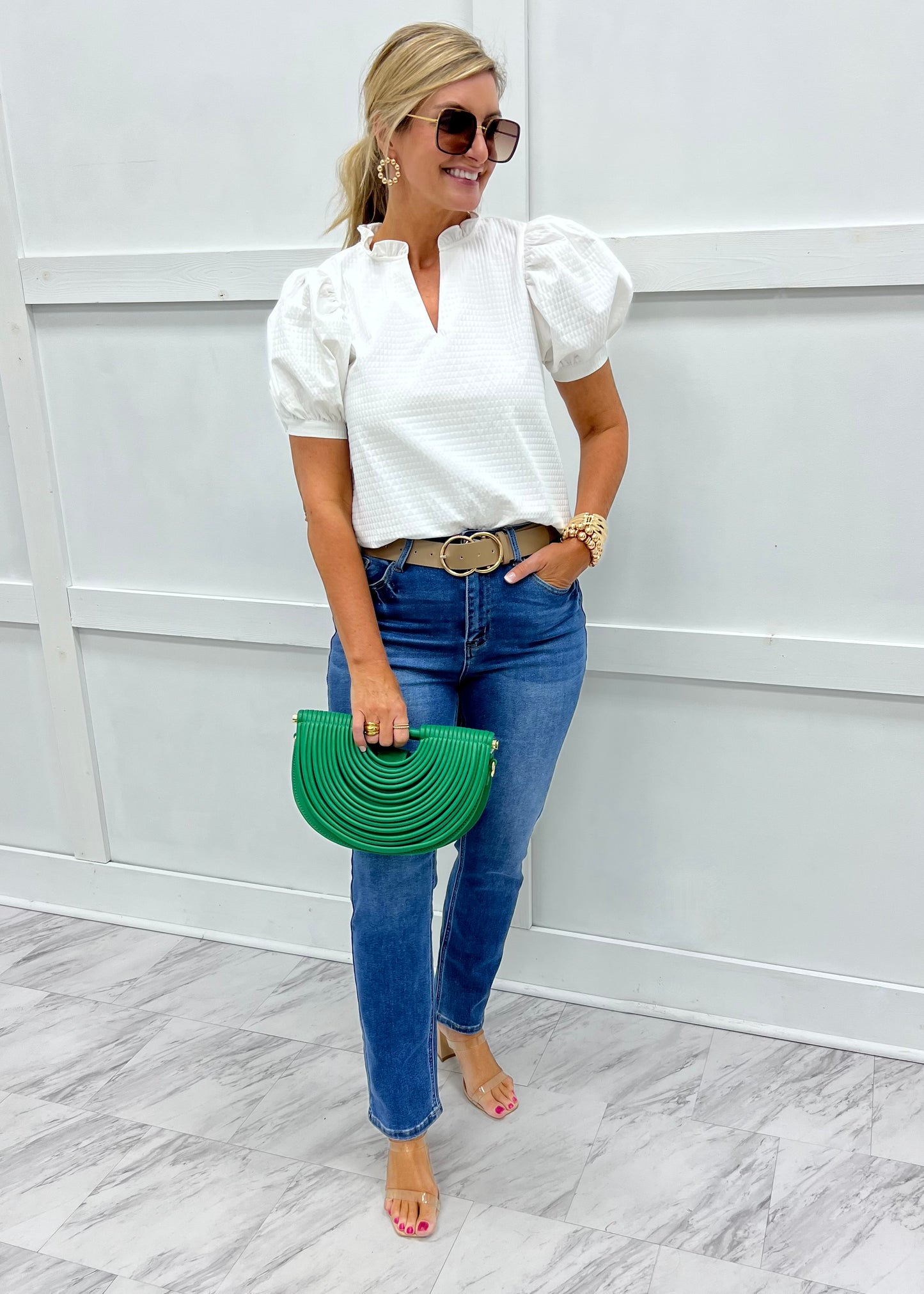 Penelope Puff Sleeve Top (White)