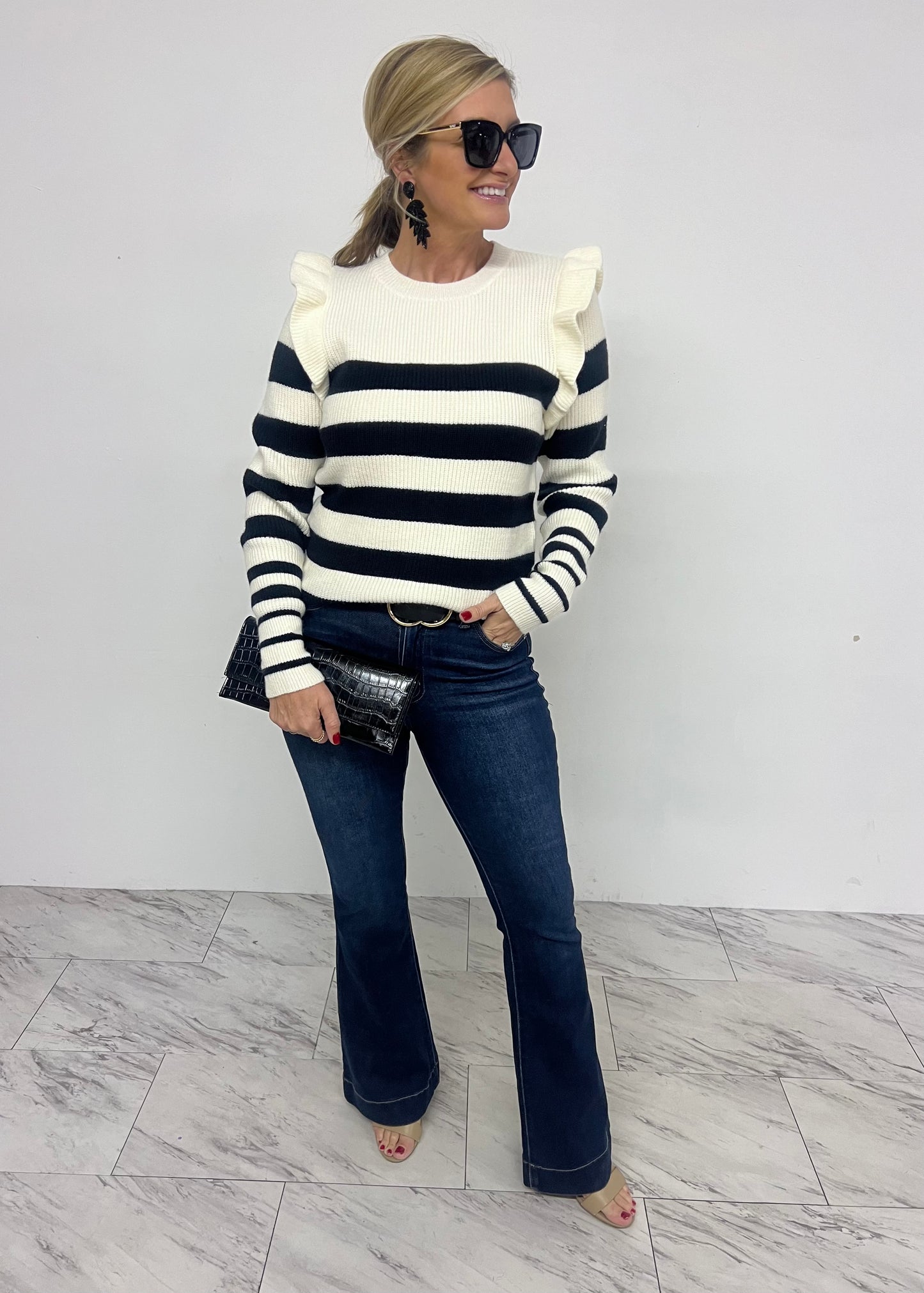 Effie Stripe + Ruffle Sweater- FINAL SALE