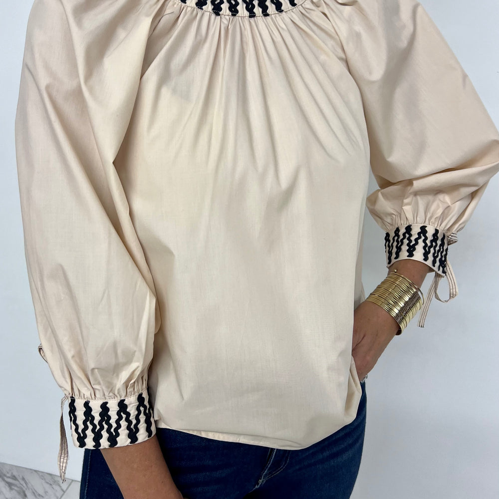 Surrie Tie Sleeve Top (Beige)