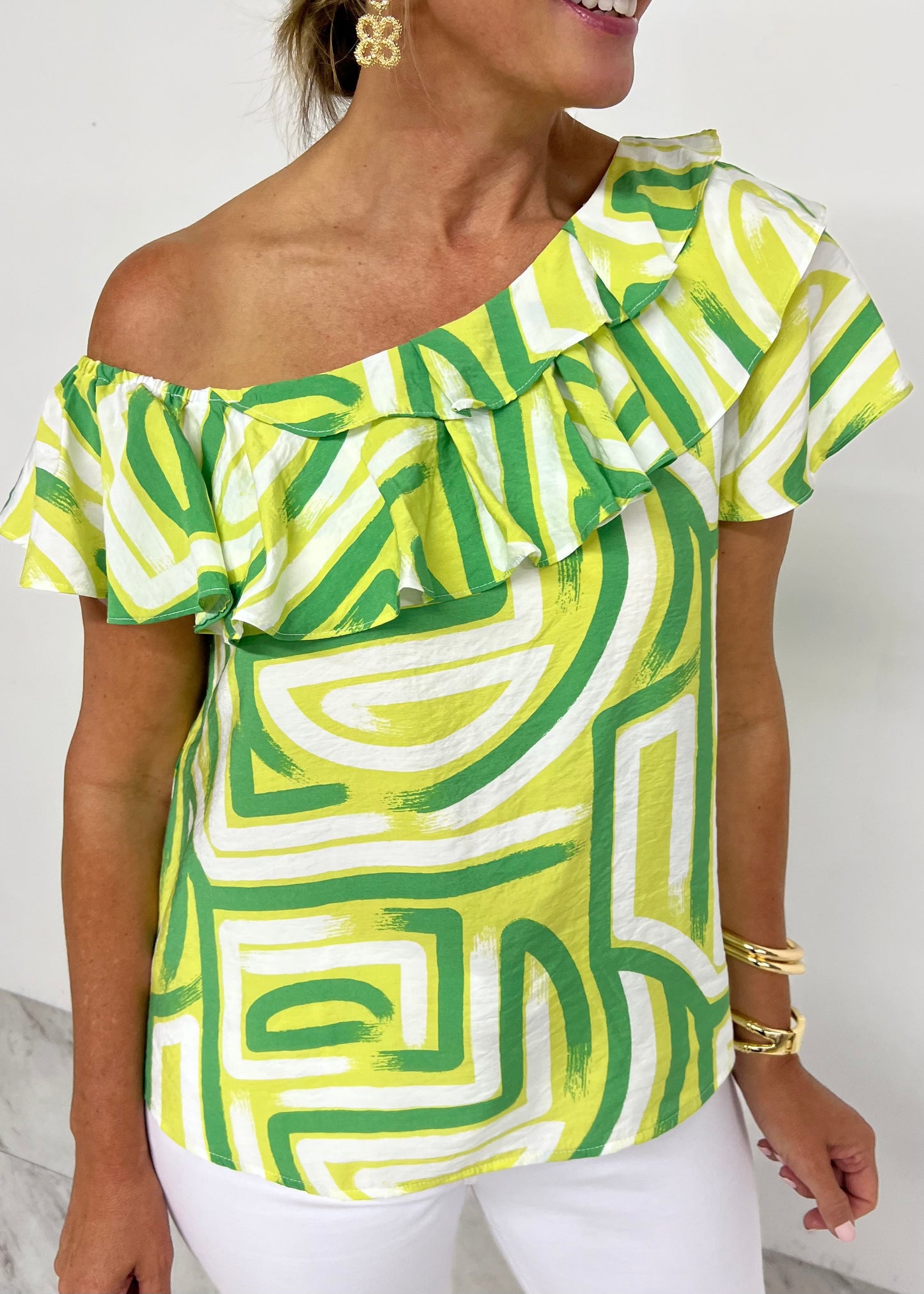 Kiki Green Mix Shoulder Top