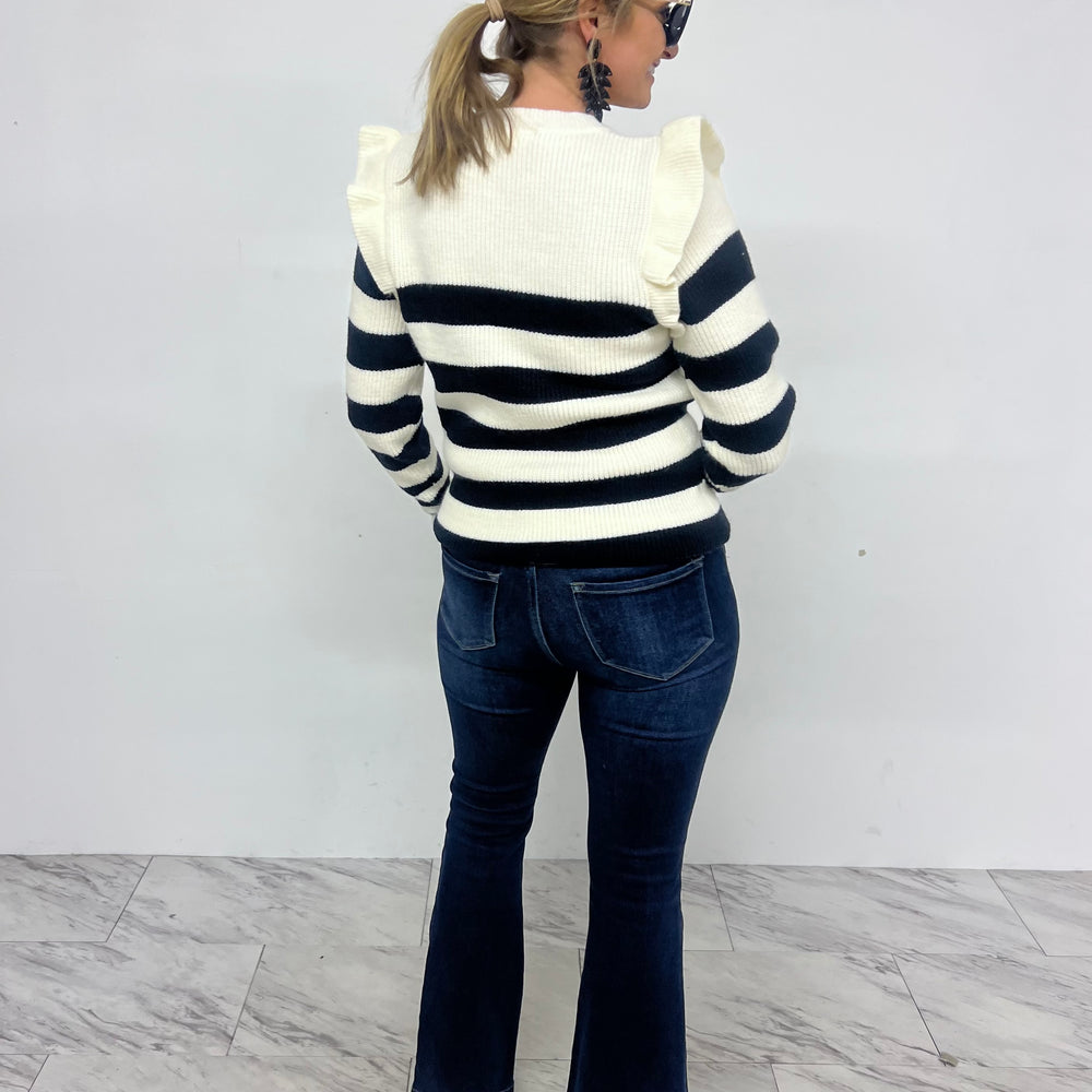 
                  
                    Effie Stripe + Ruffle Sweater
                  
                