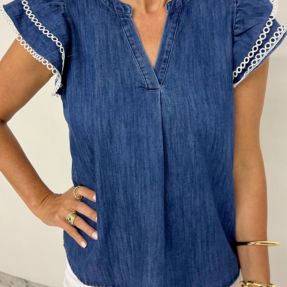 Montana Denim Flutter Sleeve Top