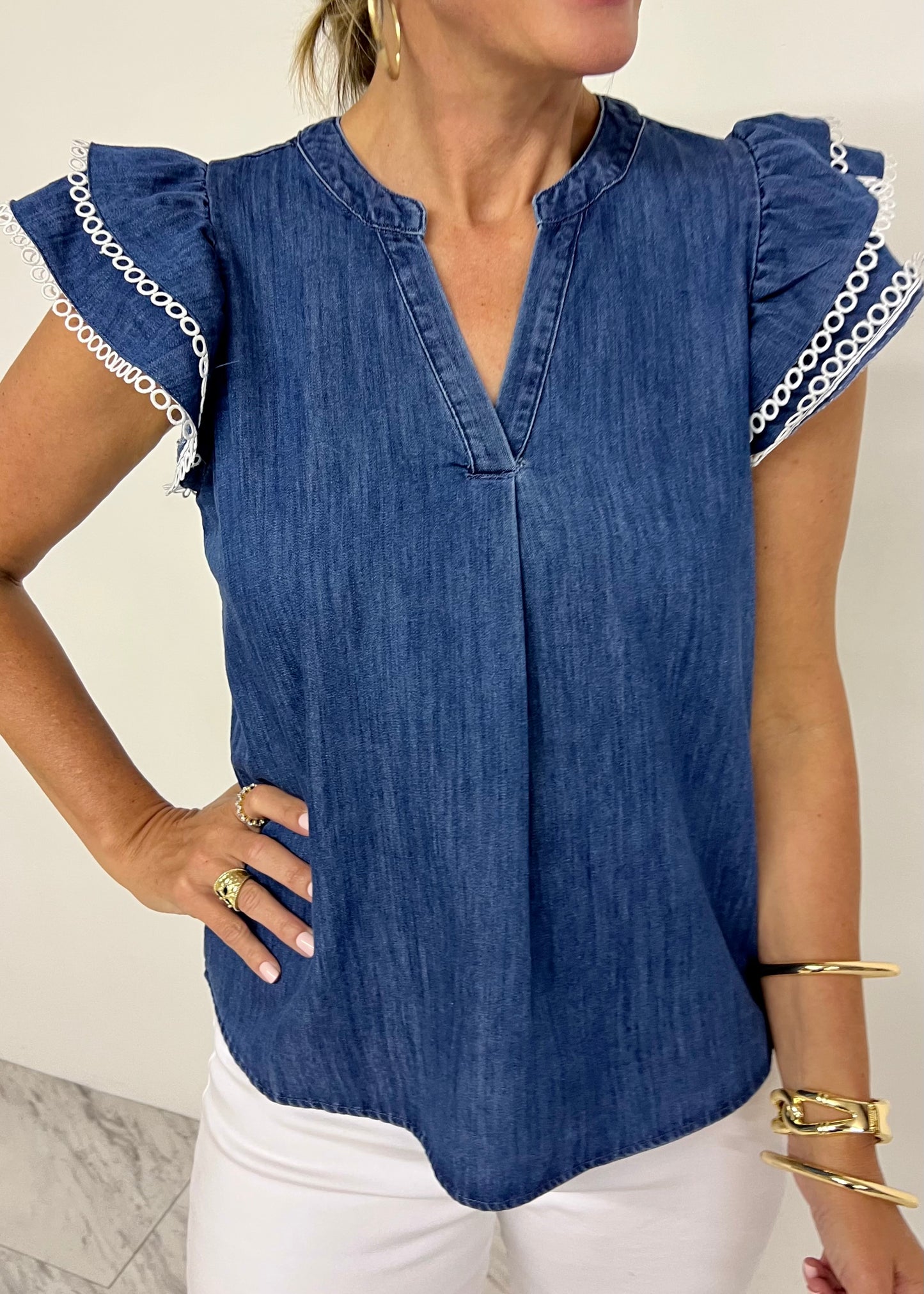 Montana Denim Flutter Sleeve Top