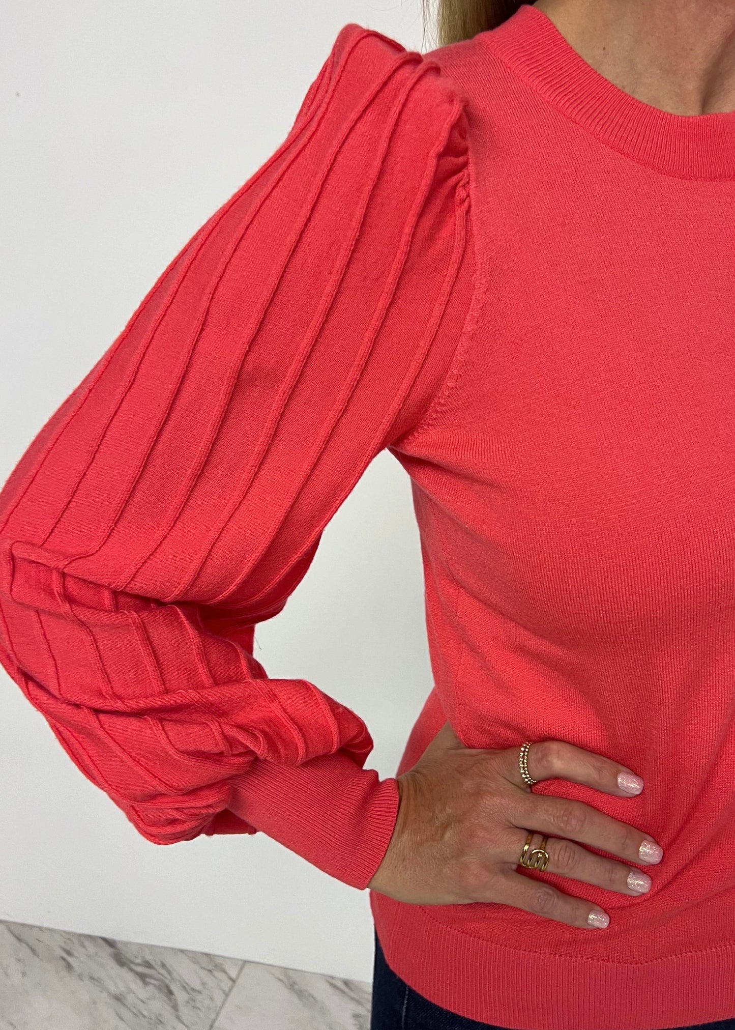 Verona Pleat Sleeve Sweater (Watermelon)