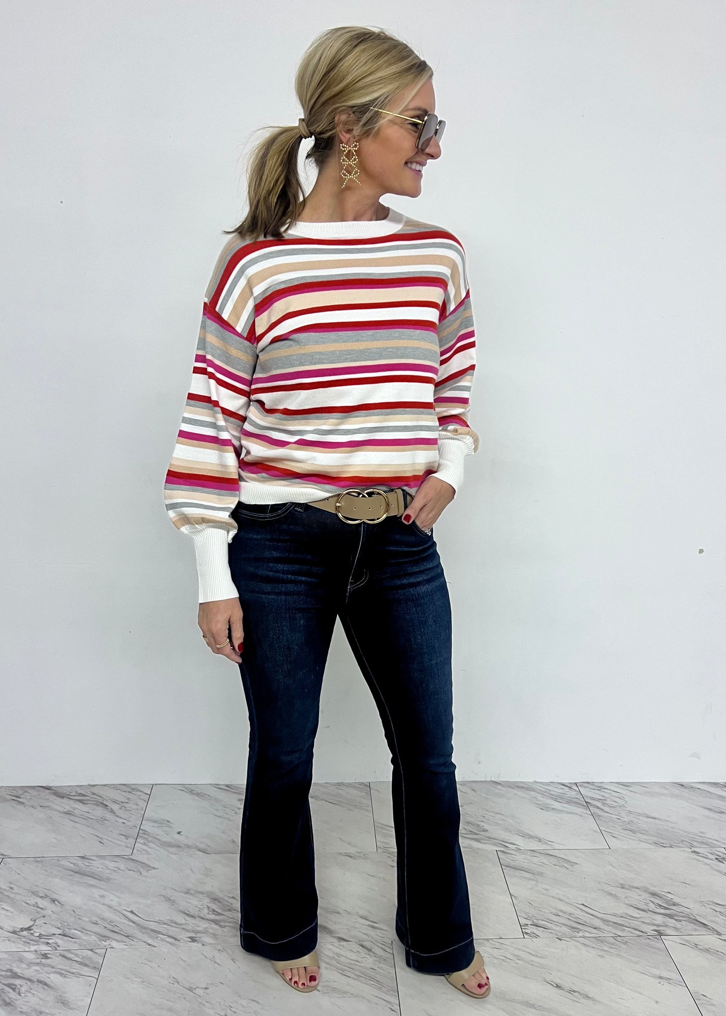 Weekend Wander Stripe Sweater (red)