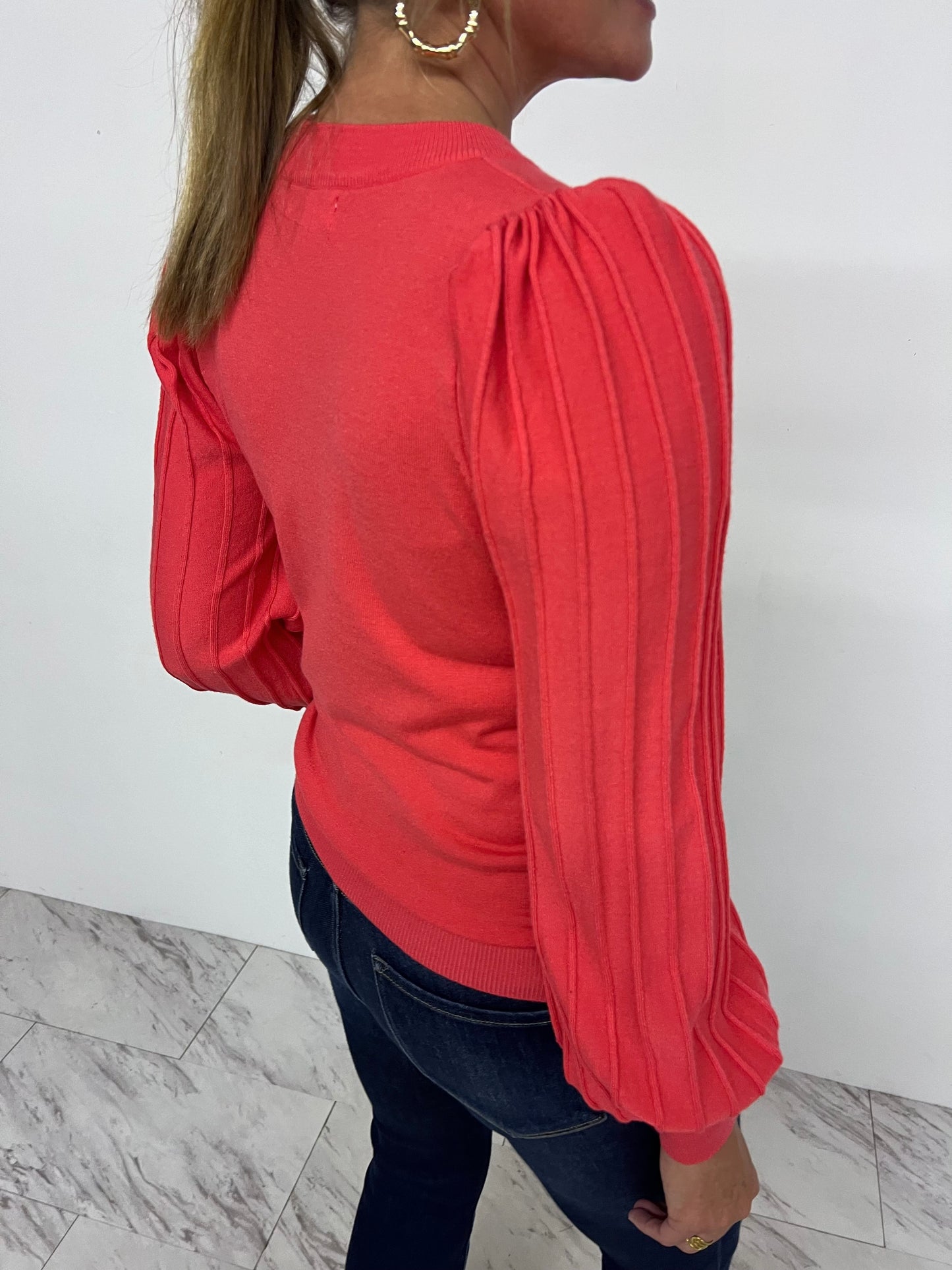 Verona Pleat Sleeve Sweater (Watermelon)