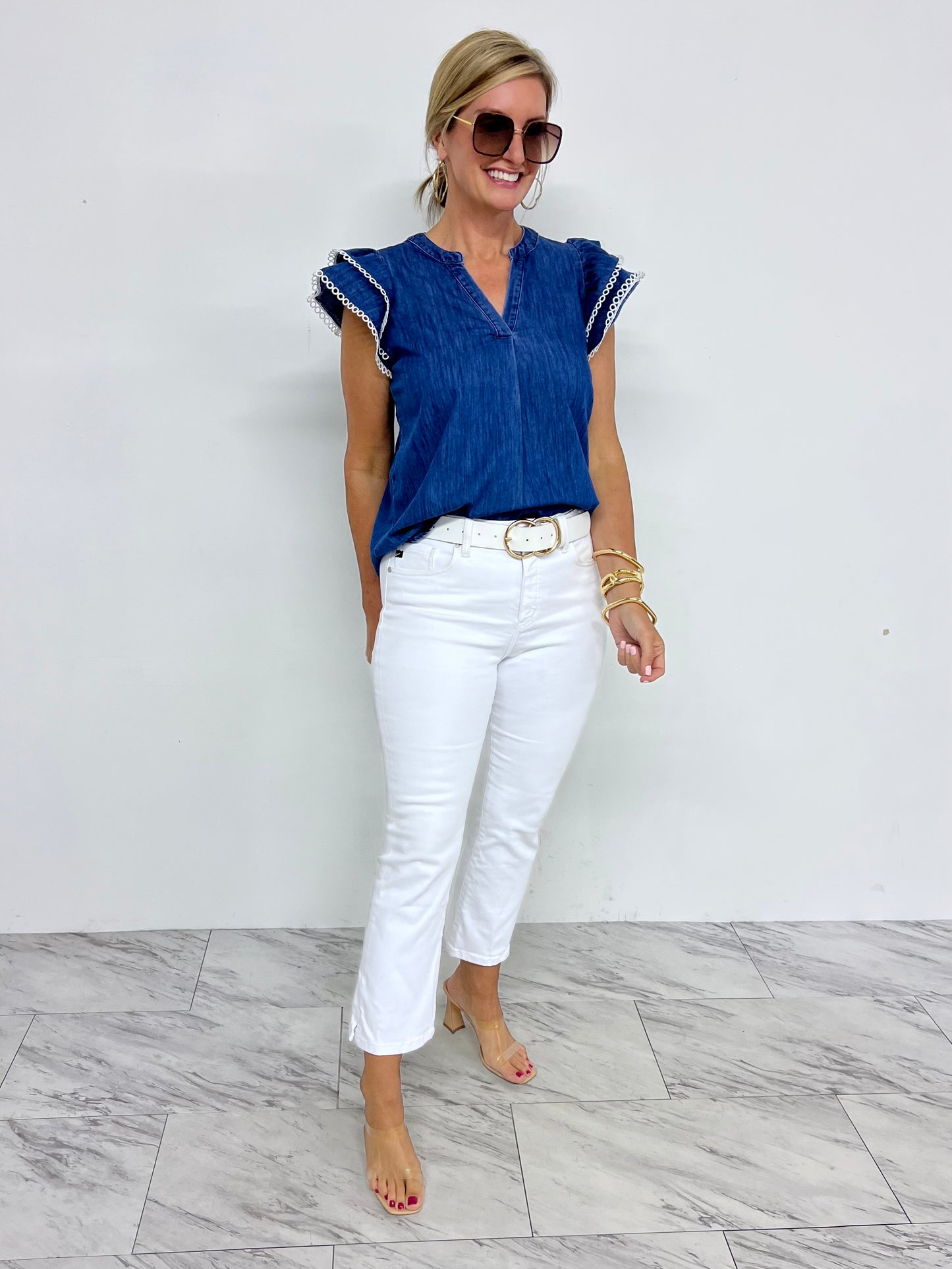 Montana Denim Flutter Sleeve Top