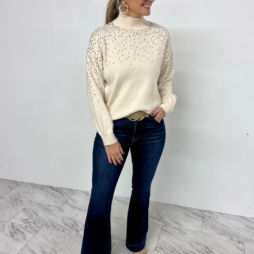 Splendor Sequin Mock Neck Sweater