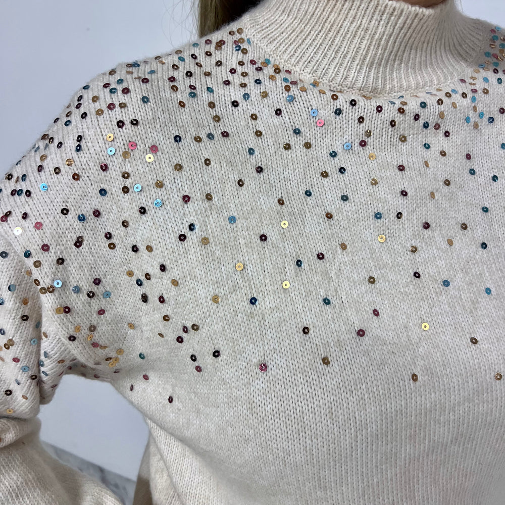 
                  
                    Splendor Sequin Mock Neck Sweater
                  
                