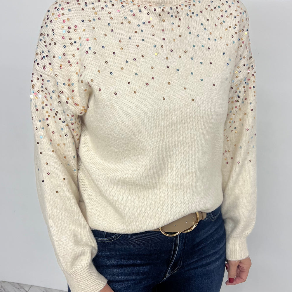 Splendor Sequin Mock Neck Sweater