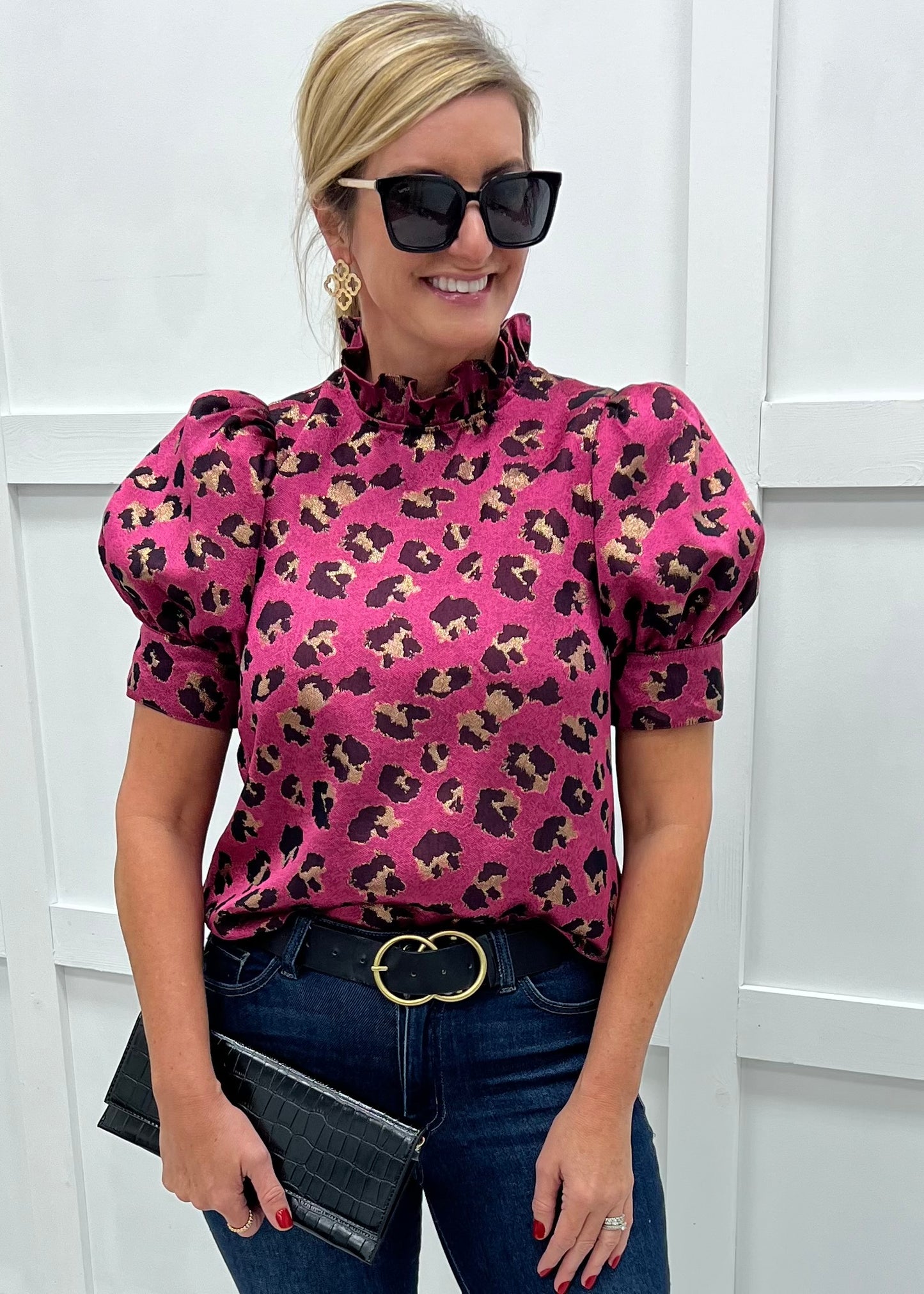 Fierce + Festive Leopard Top (Pink)-FINAL SALE
