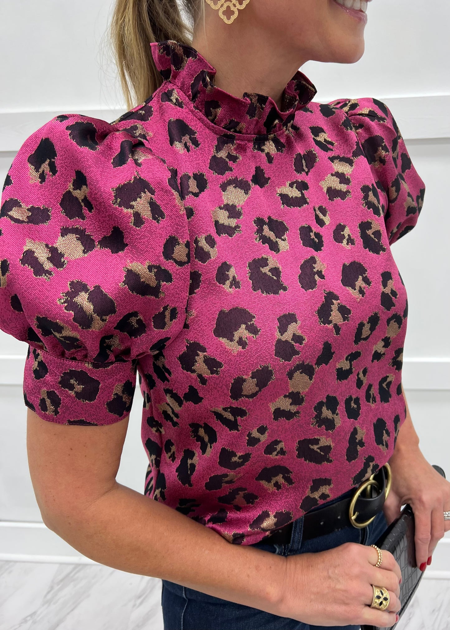 Fierce + Festive Leopard Top (Pink)-FINAL SALE