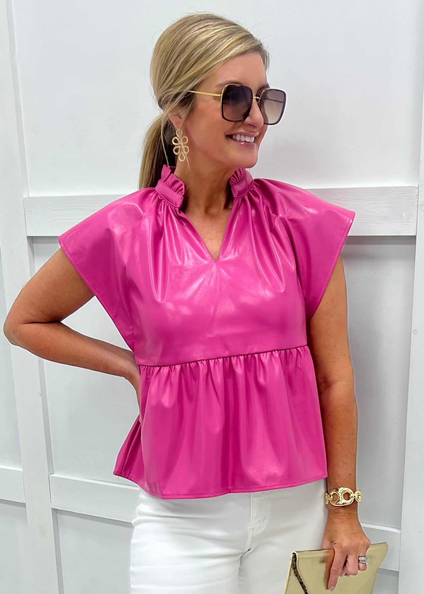 Poppy Pink Leather Top