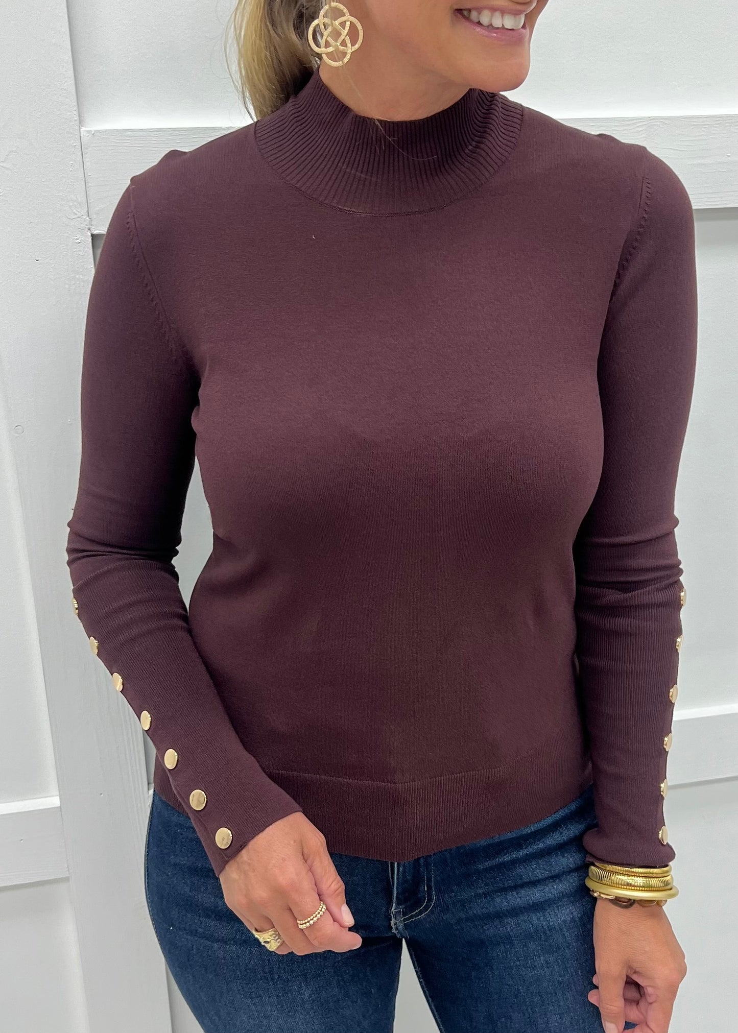 Veronica Chocolate + Button Sleeve Top
