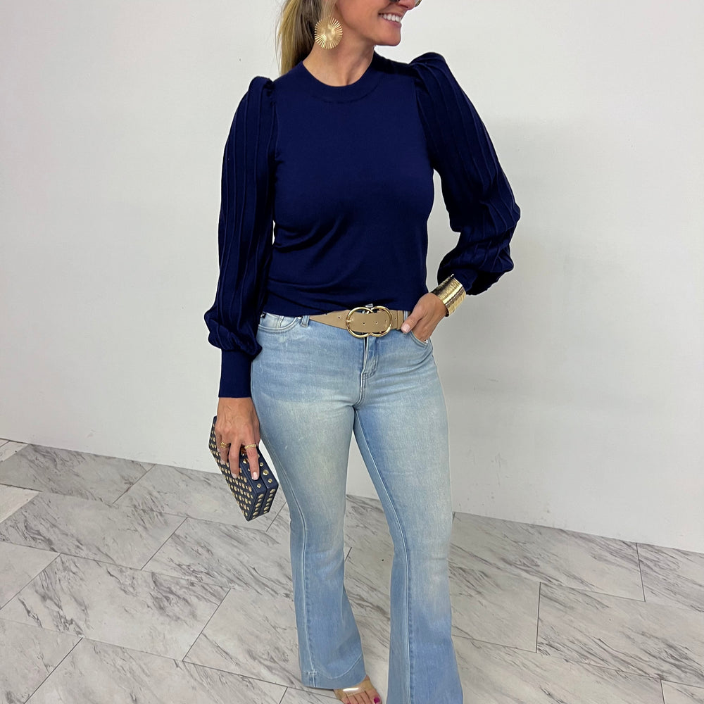 Verona Pleat Sleeve Sweater (Navy)