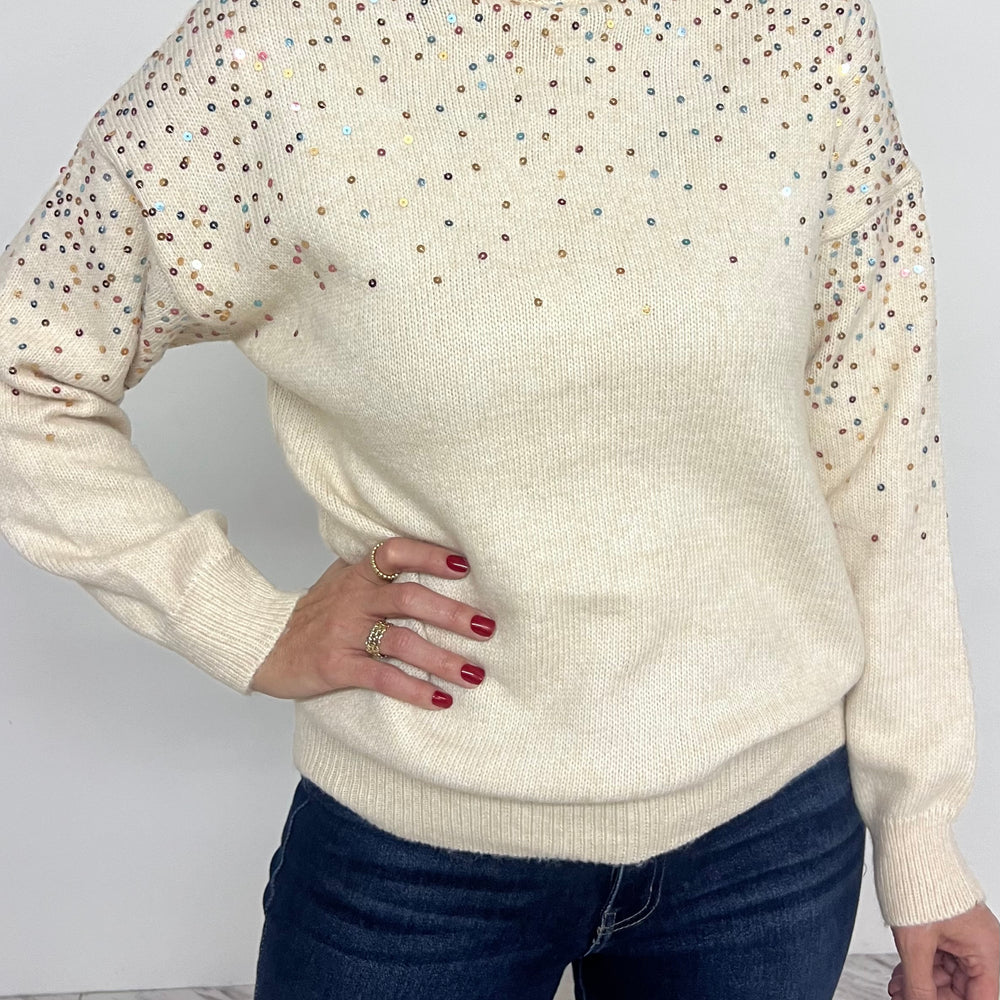 
                  
                    Splendor Sequin Mock Neck Sweater
                  
                