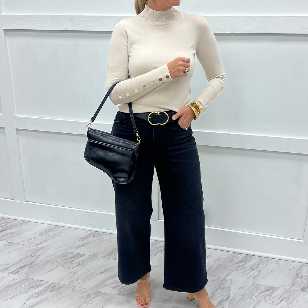 Veronica Beige + Button Sleeve Top