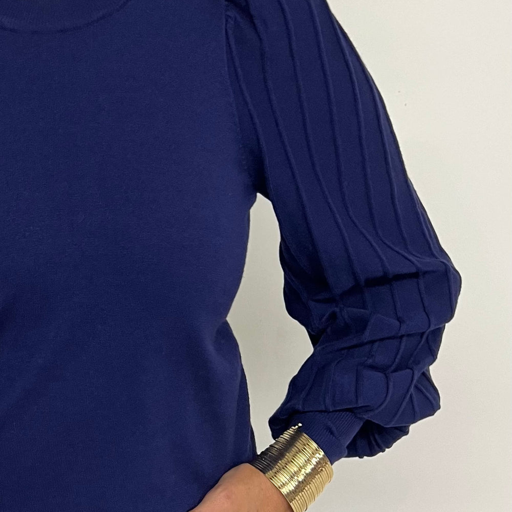 Verona Pleat Sleeve Sweater (Navy)