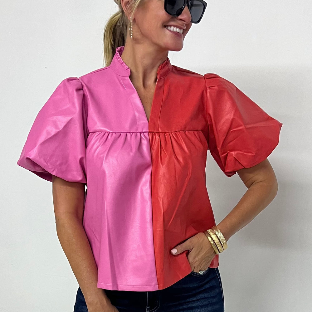 Monroe Leather Colorblock Top -FINAL SALE