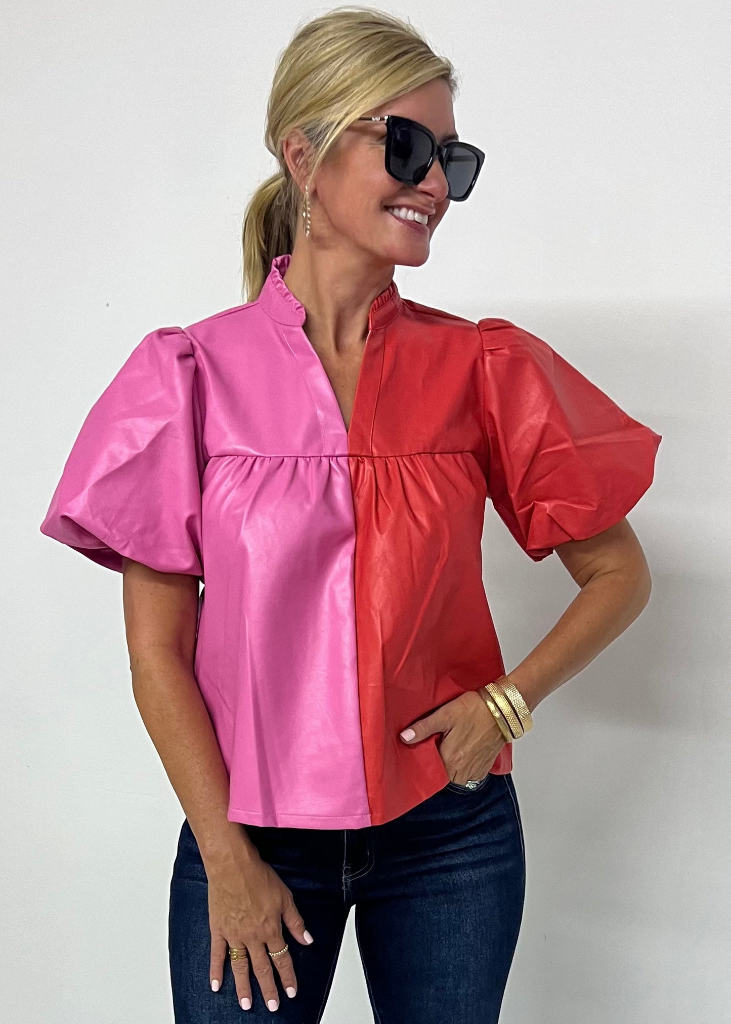 Monroe Leather Colorblock Top -FINAL SALE