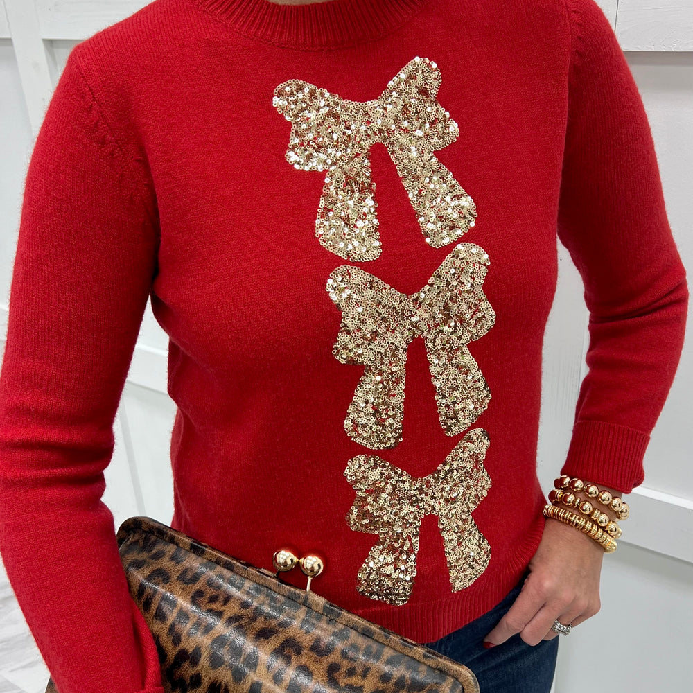 Season To Shine Bow Sweater (Red)