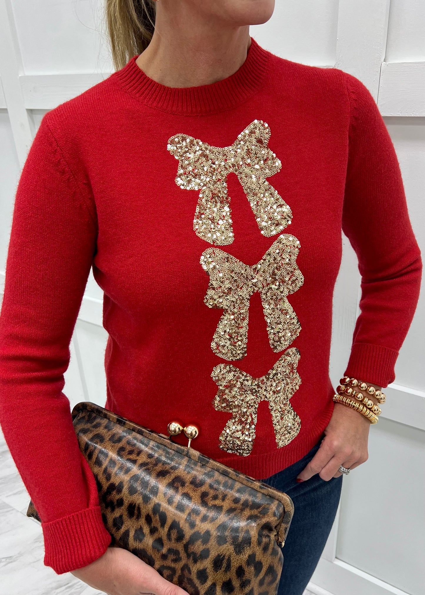 Season To Shine Bow Sweater (Red)