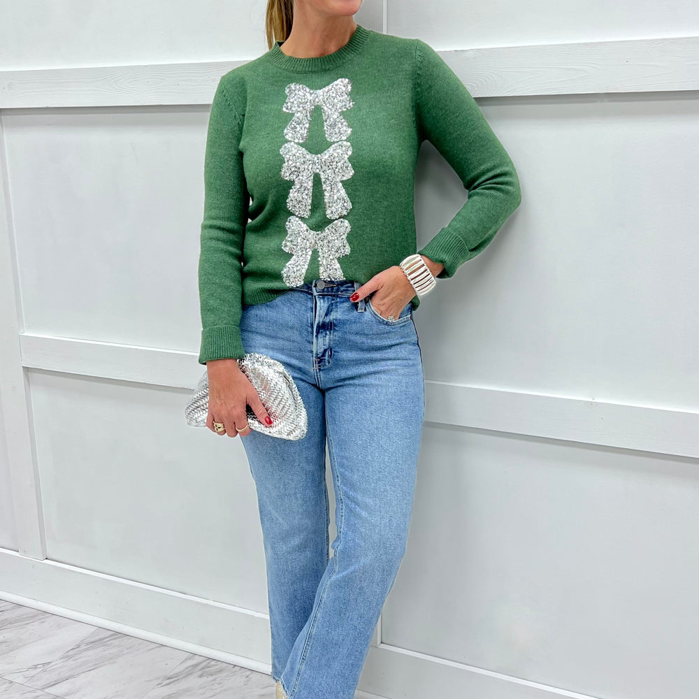 Season To Shine Bow Sweater (Green)