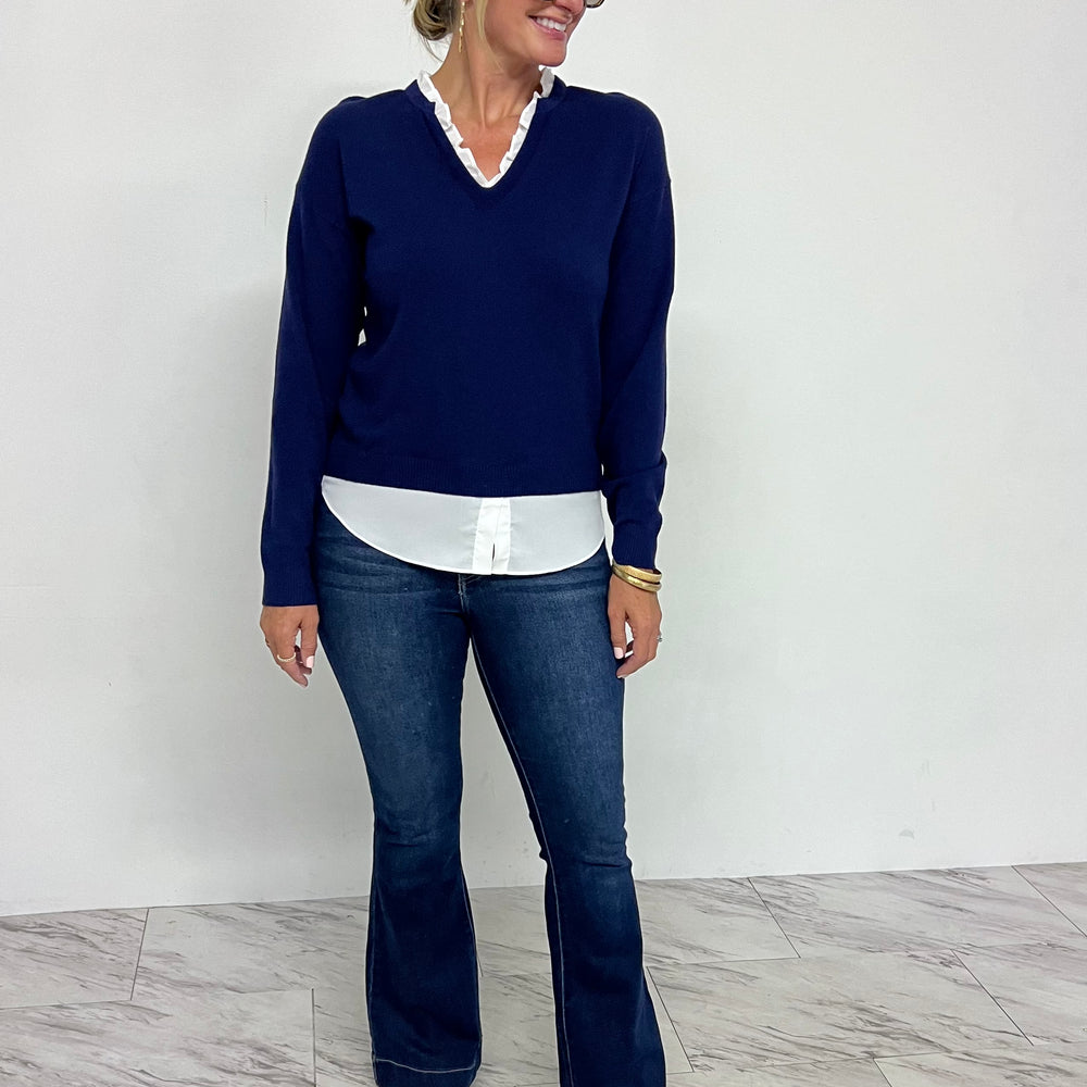 Evelyn Navy Blue Shirt + Sweater Top - FINAL SALE