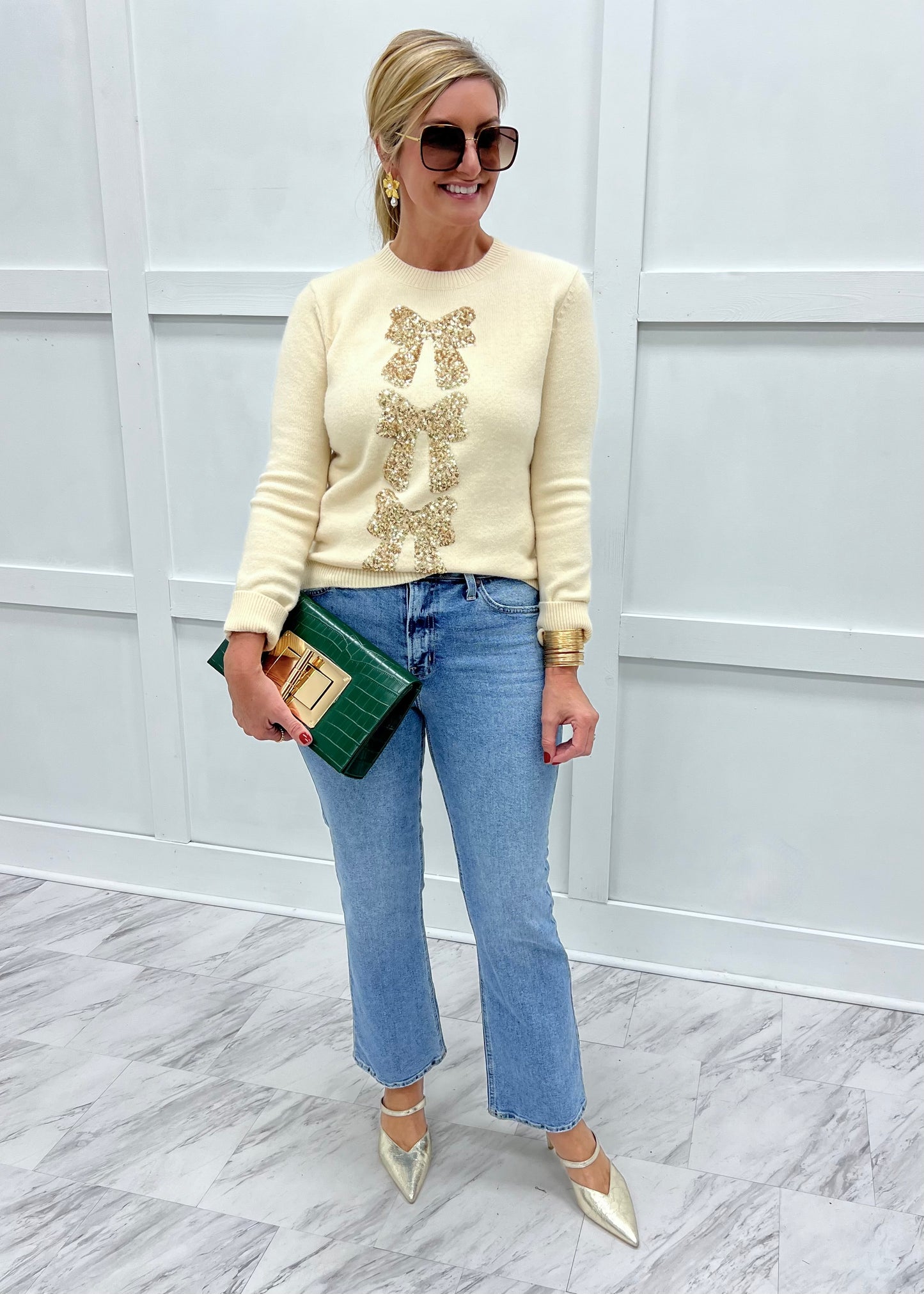 Season To Shine Bow Sweater (Cream)