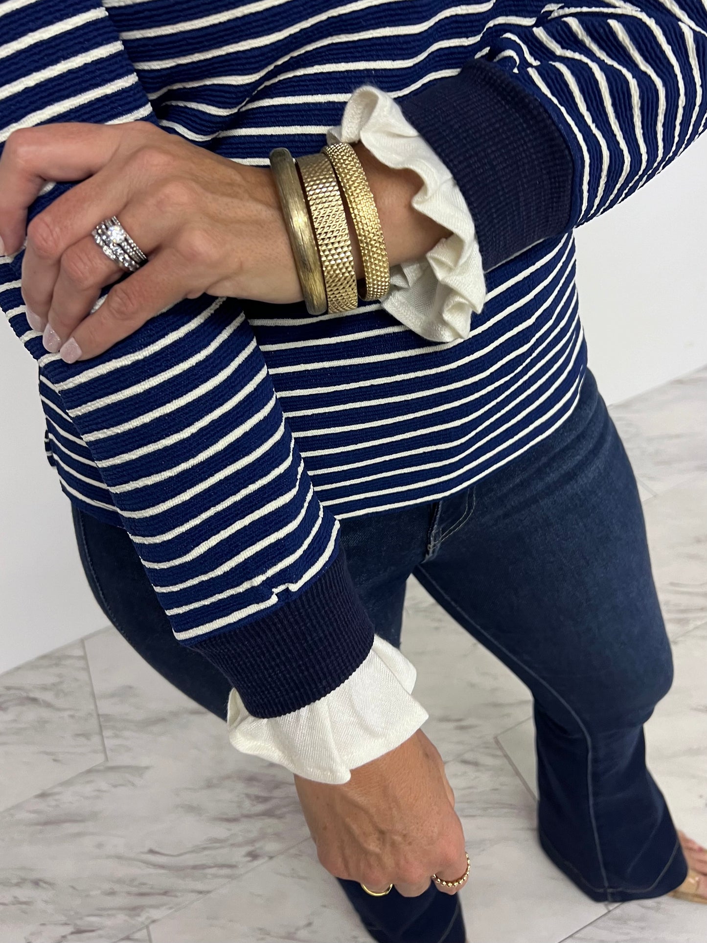 Chasing Midnight Navy Stripe Top