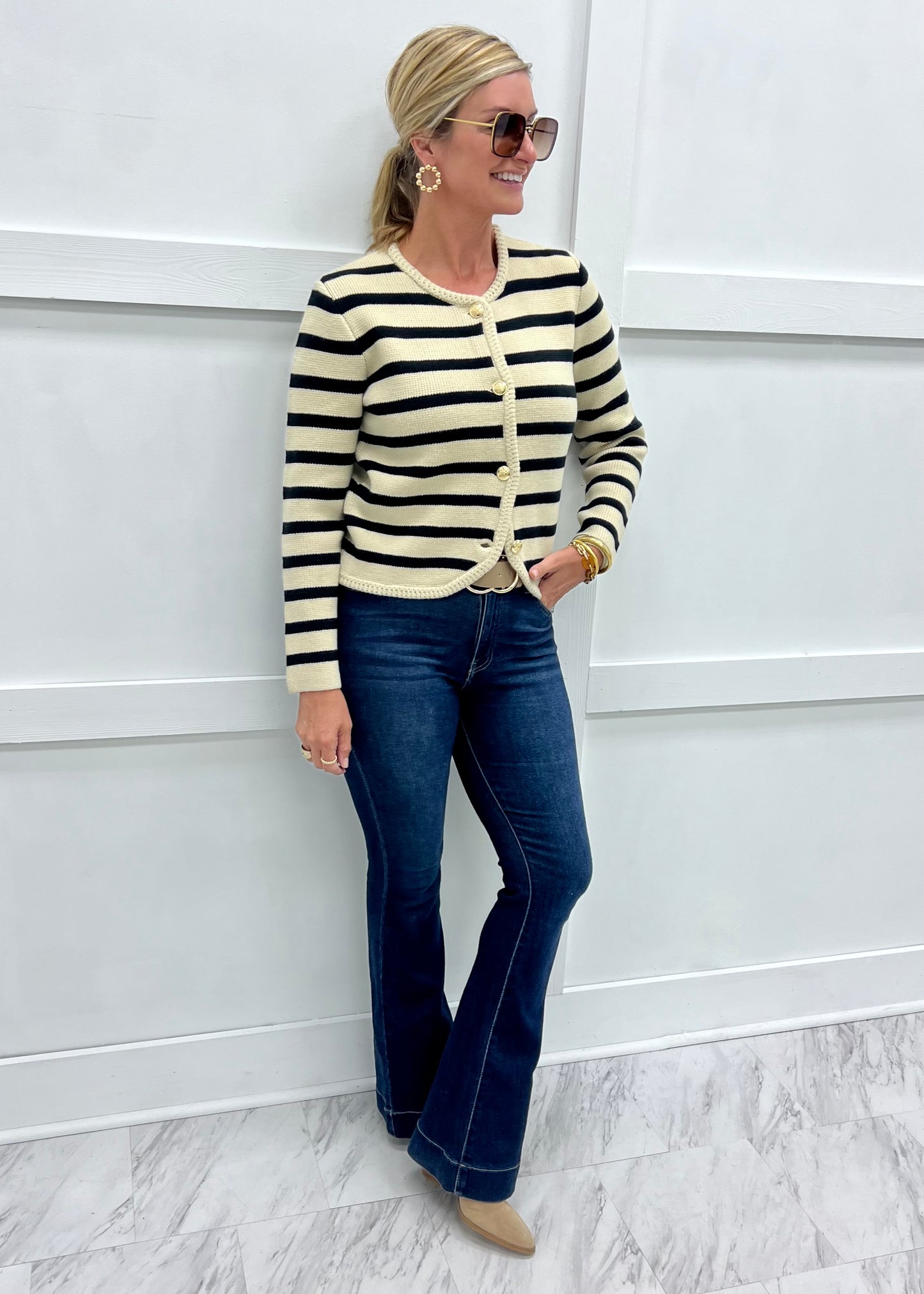 Regent Stripe Cardigan (Black)