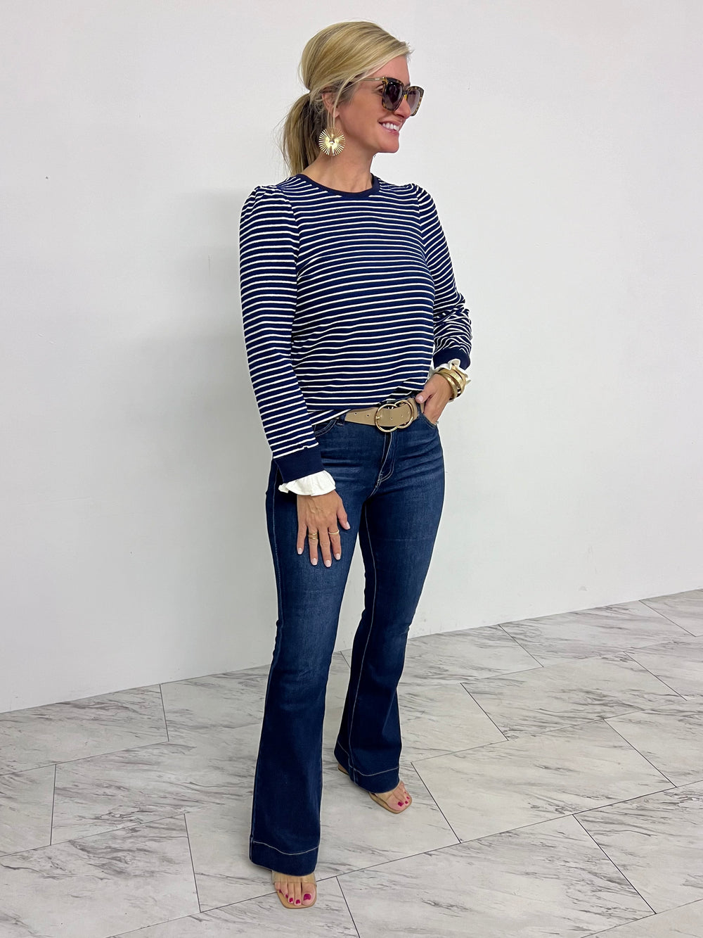 Chasing Midnight Navy Stripe Top