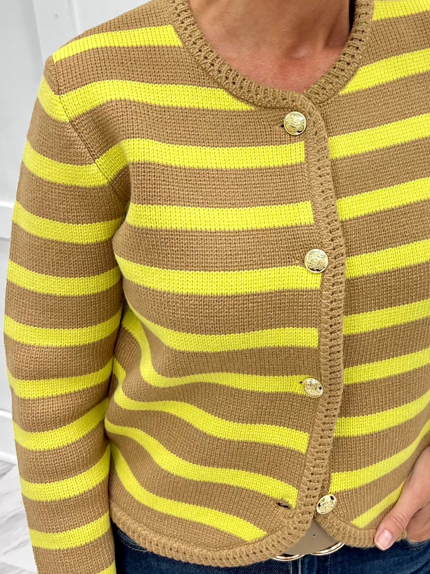Regent Stripe Cardigan (Chartreuse)