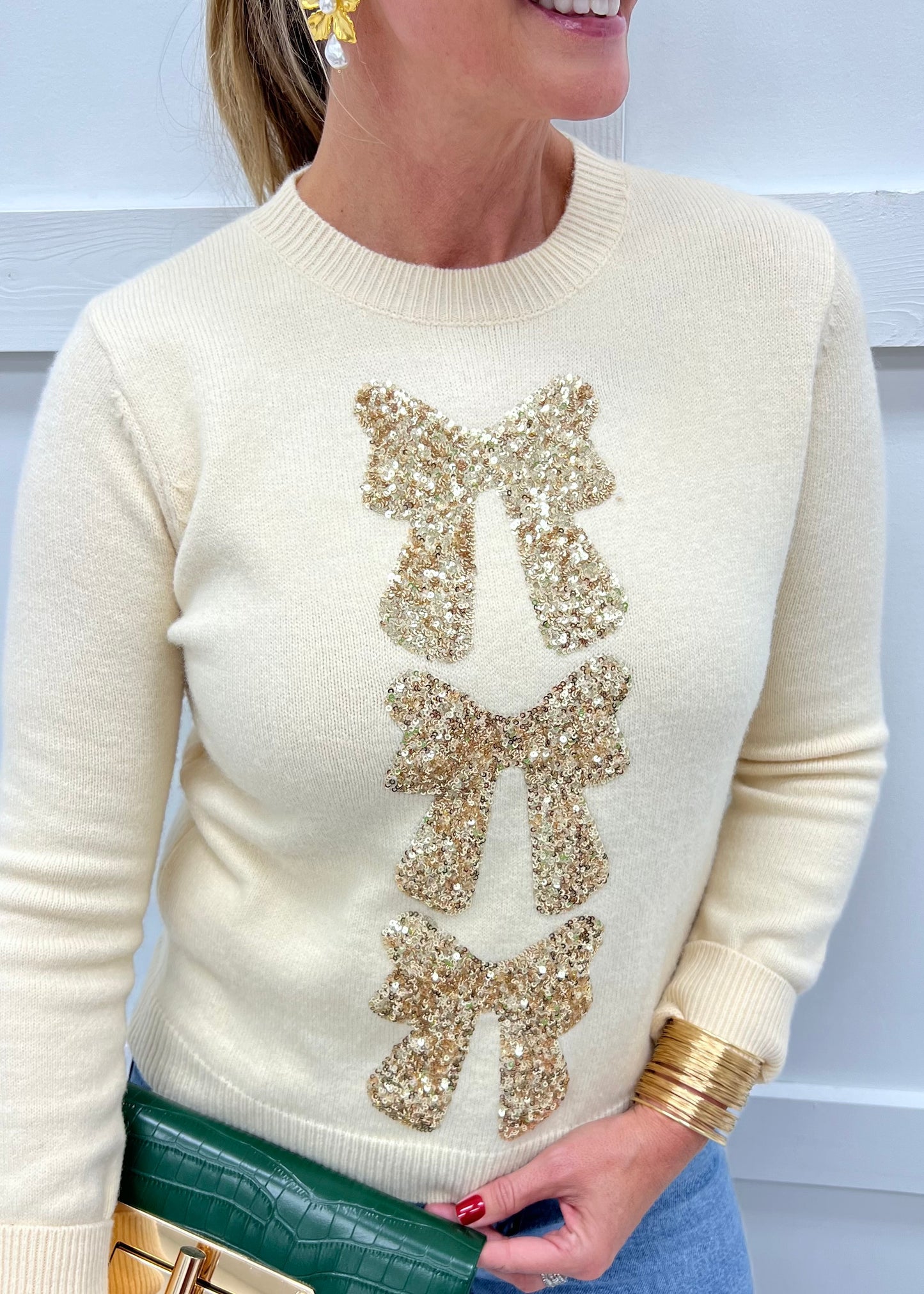 Season To Shine Bow Sweater (Cream)