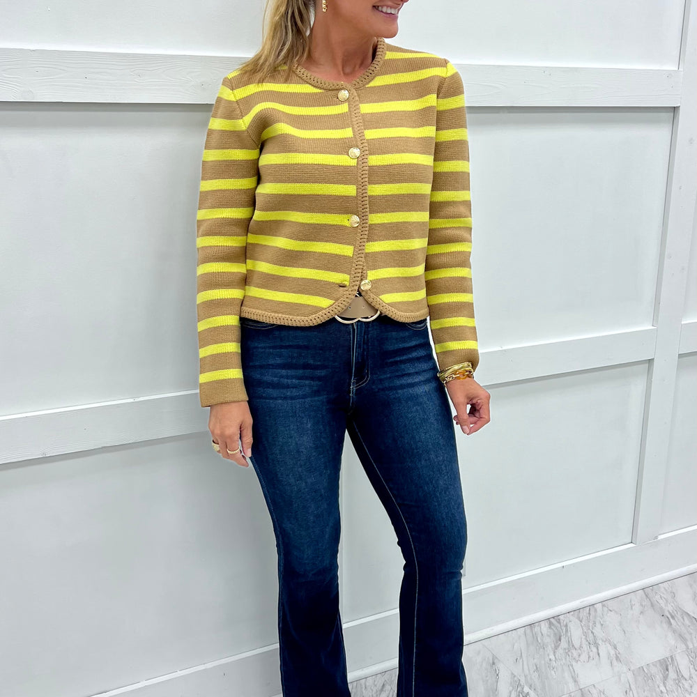 Regent Stripe Cardigan (Chartreuse)