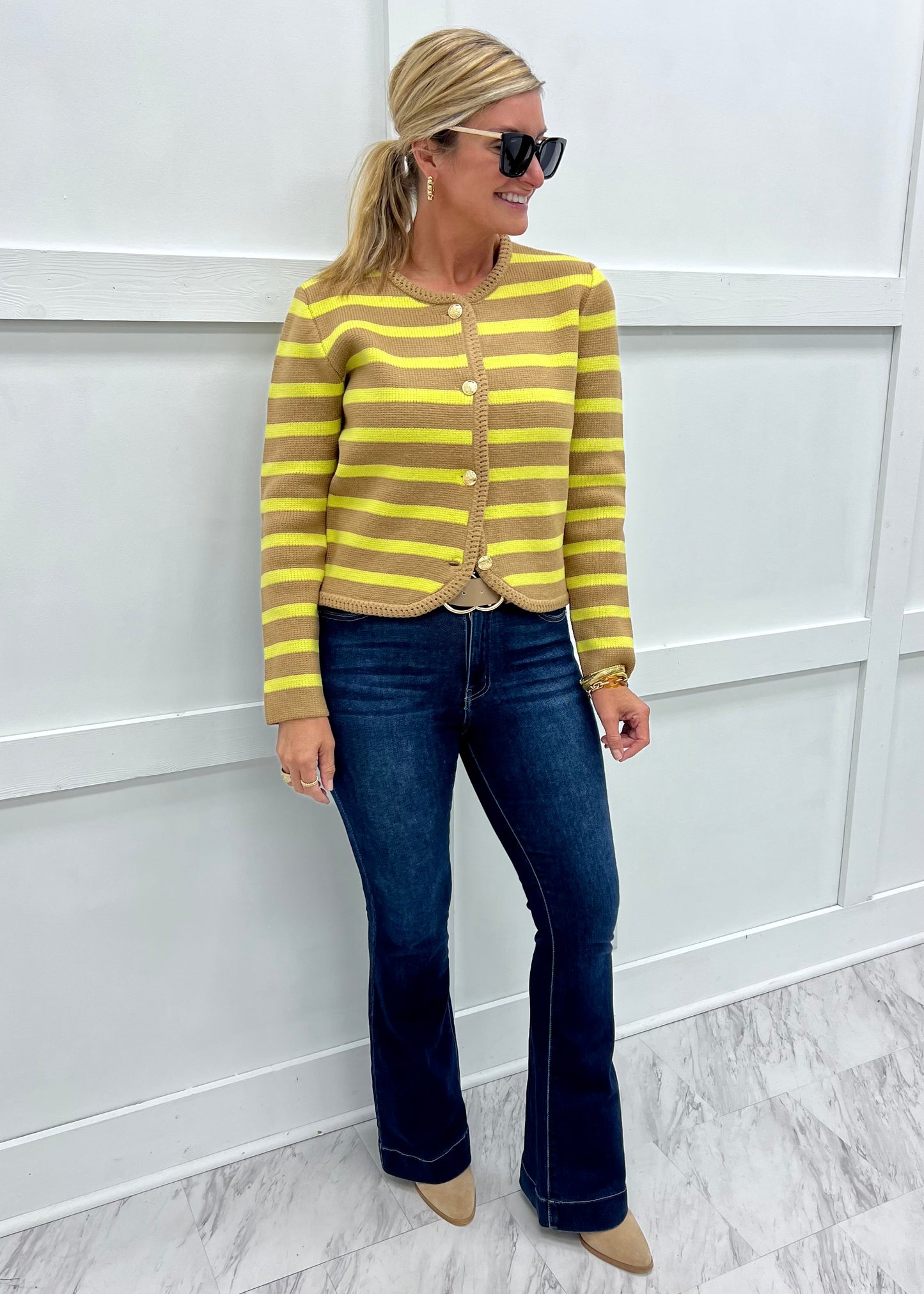 Regent Stripe Cardigan (Chartreuse)