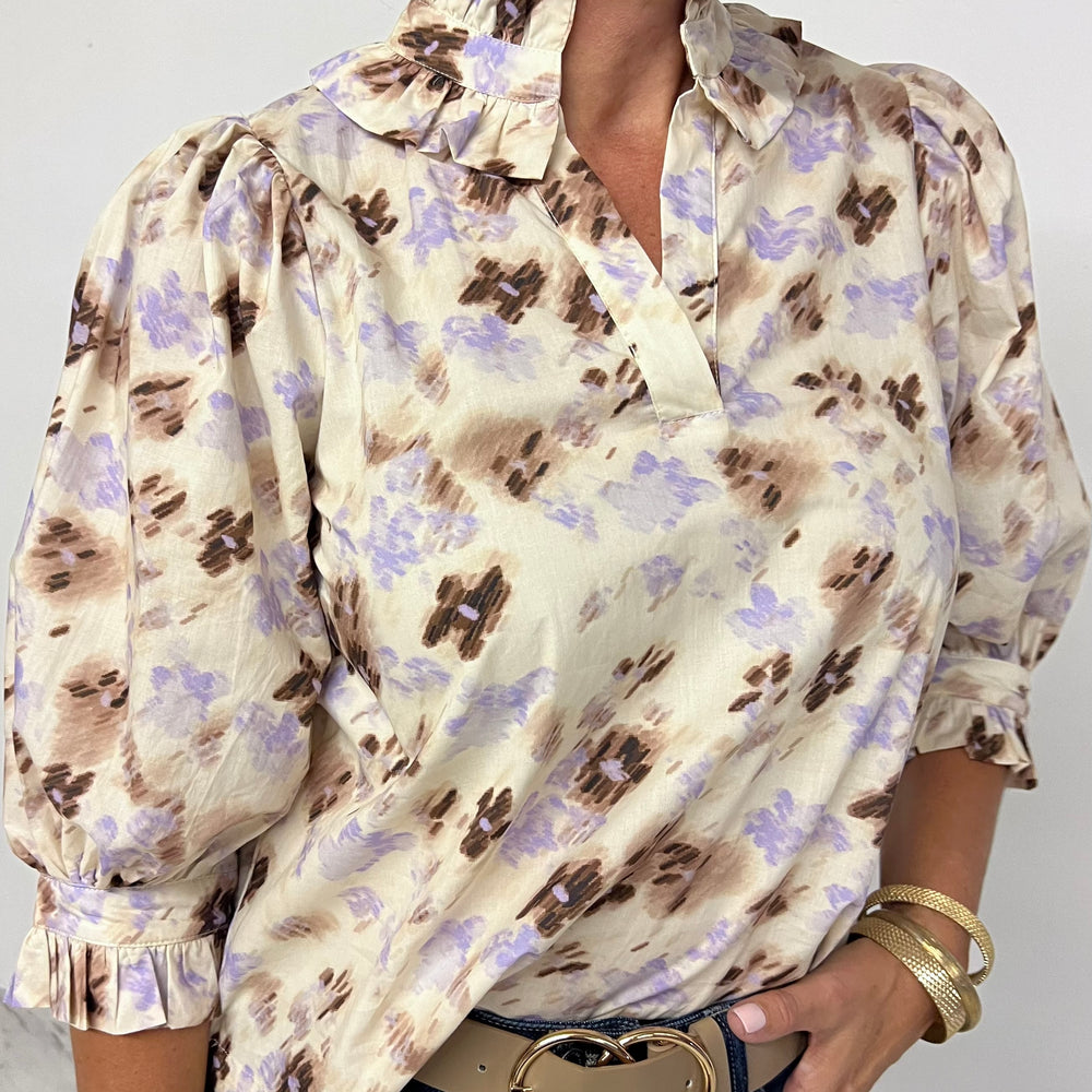 Flora Flower Ruffle Neck Top