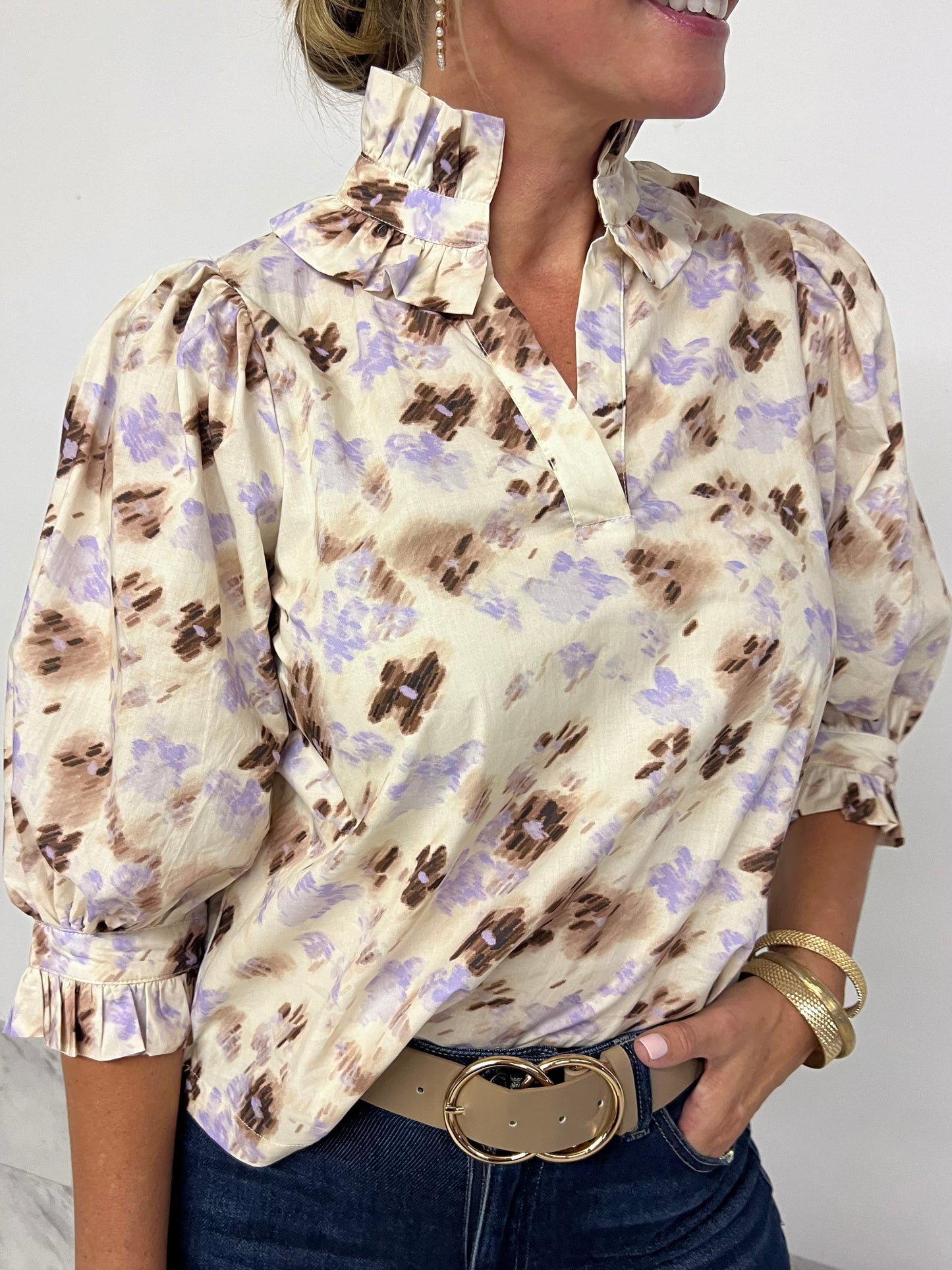 Flora Flower Ruffle Neck Top