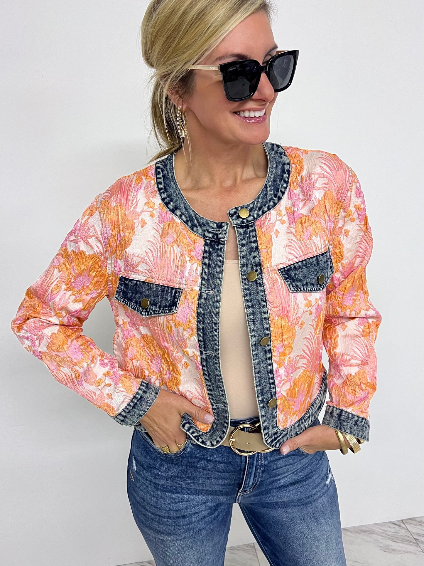 Calla Print + Denim Jacket