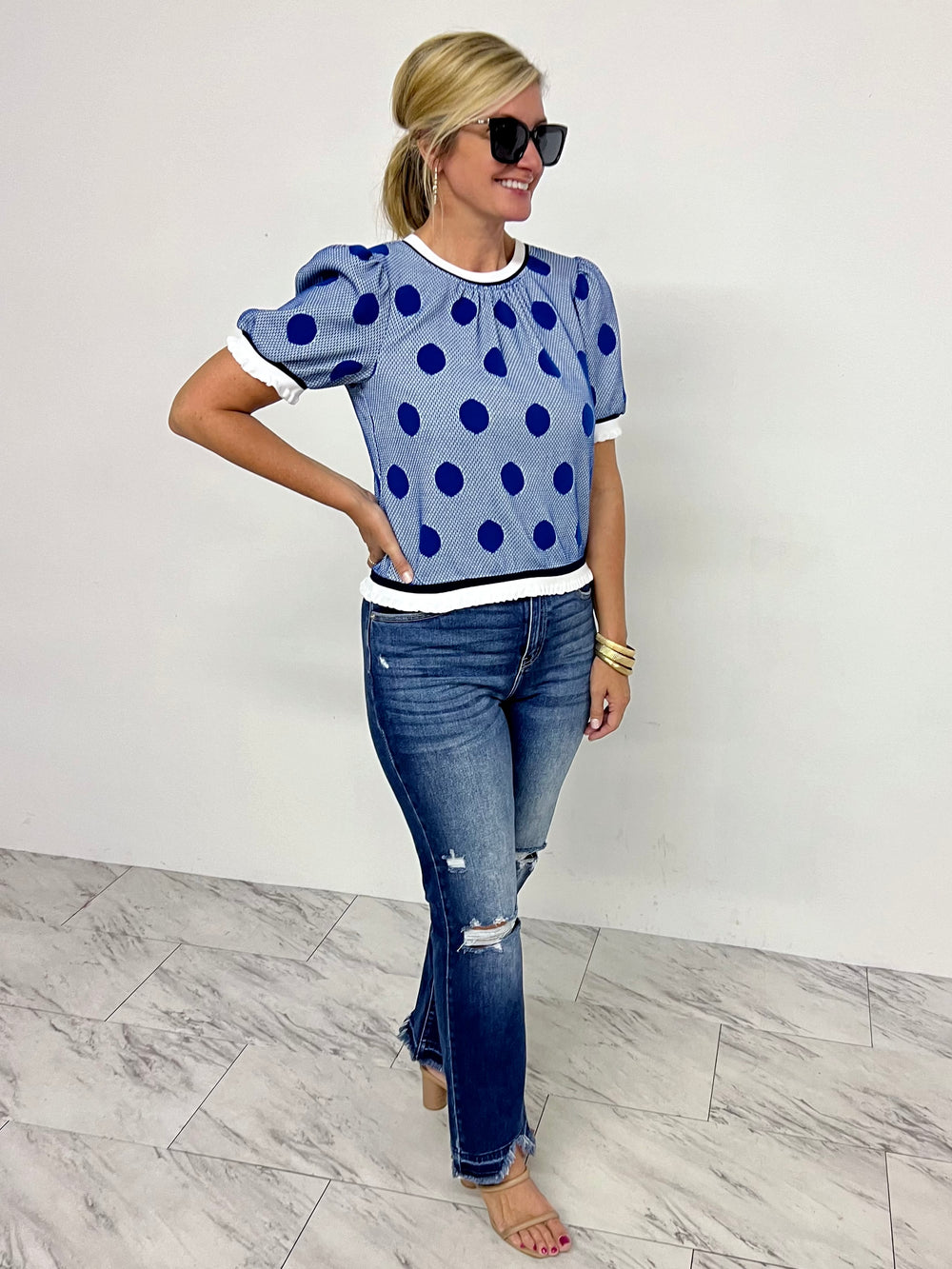 Cleo Blue Circle Top