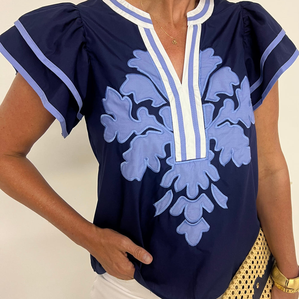 Celine Blues Flutter Sleeve Top