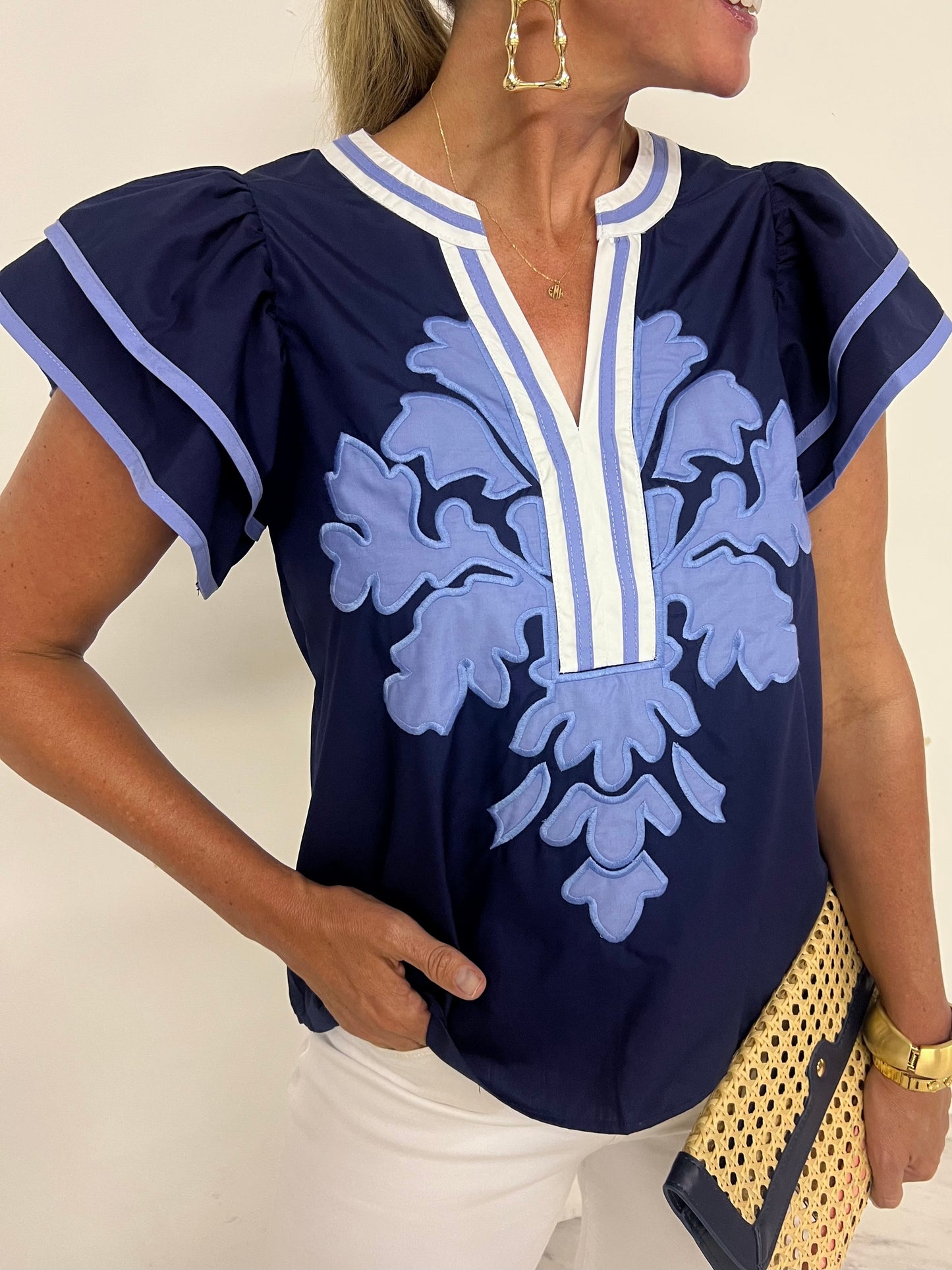 Celine Blues Flutter Sleeve Top